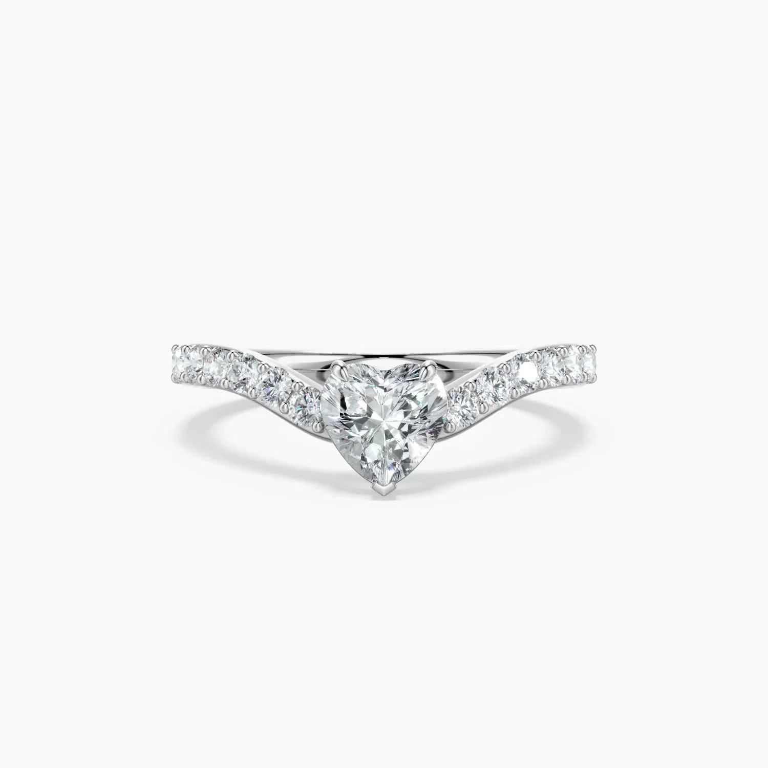 0.75 CTW Heart-Shaped Lab-Grown Emerald Curved Engagement Ring with Accents in Platinum