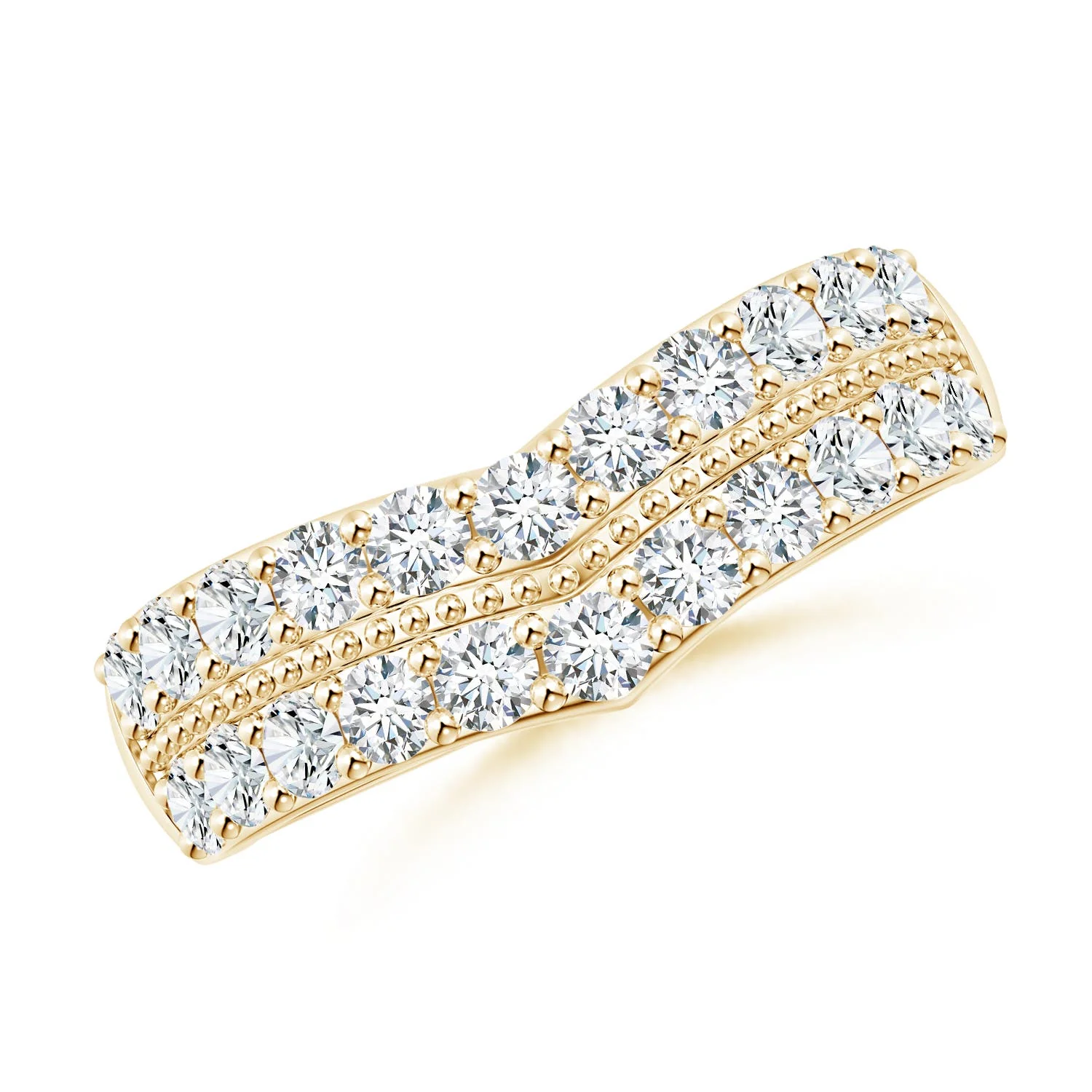 0.97 CTW Lab-Grown Round Diamond Twin Row Chevron Wedding Ring in 14K Yellow Gold