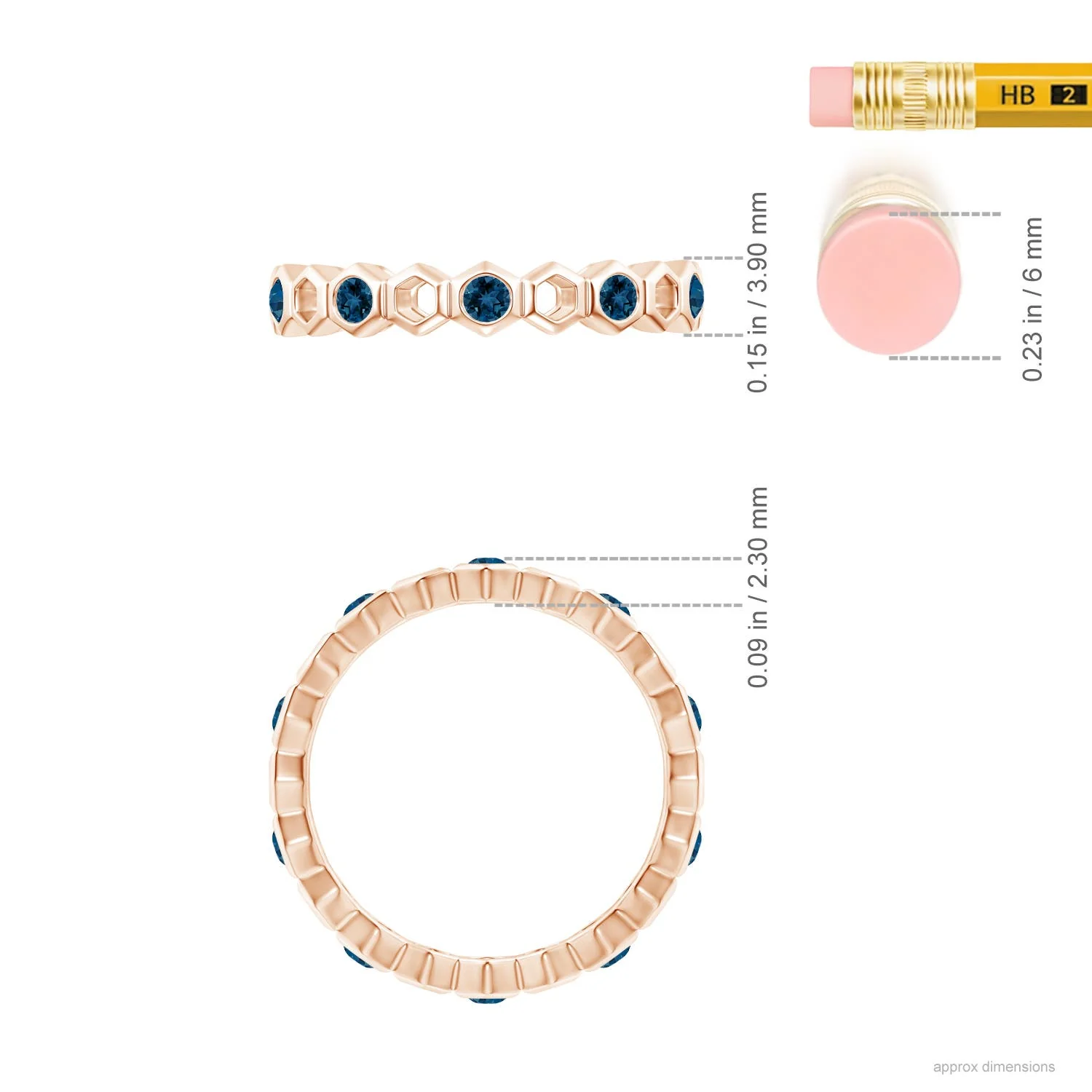 Natori x 0.4 CTW Hexagonal Alternate London Blue Topaz Eternity Ring in 14K Rose Gold - Image 5