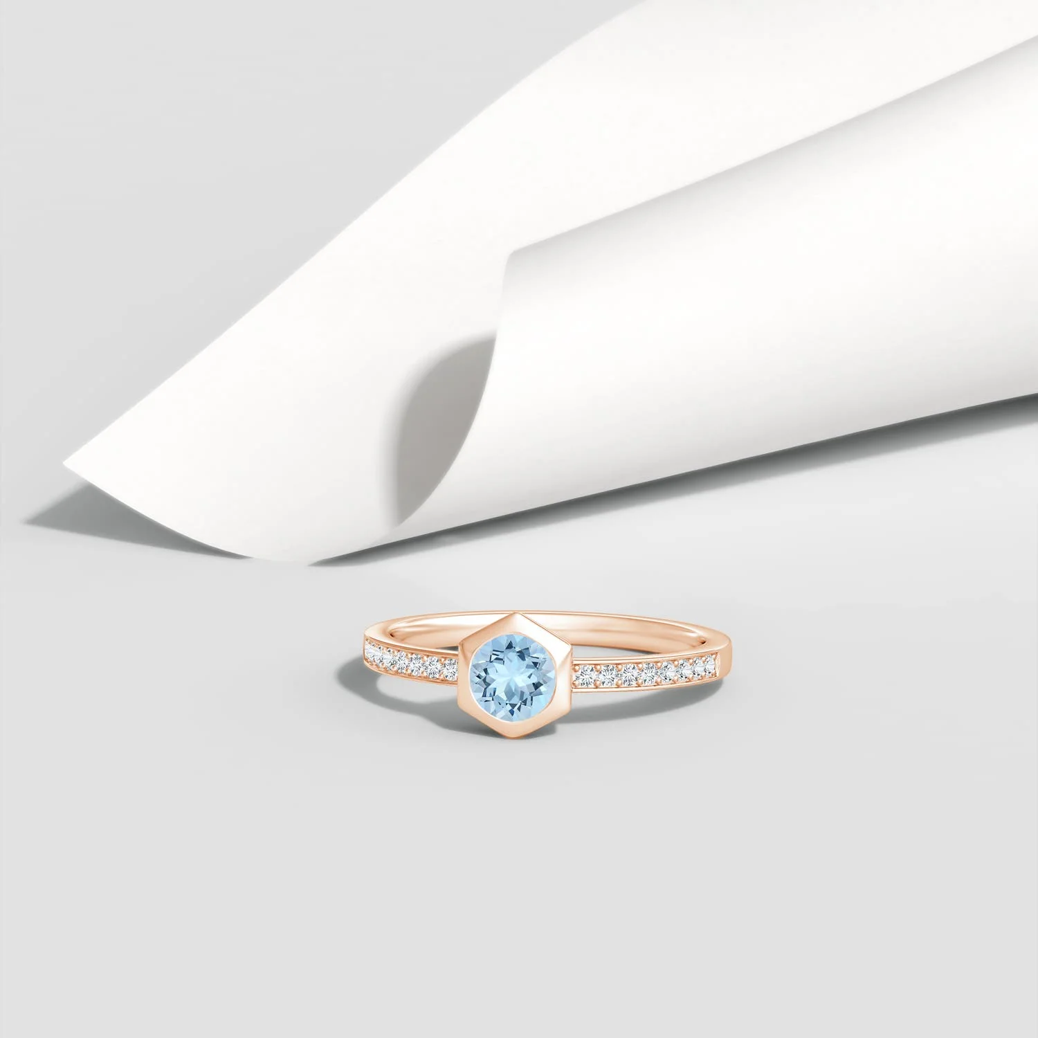 Natori x 0.53 CTW Hexagonal Bezel-Set Aquamarine and Diamond Ring in 14K Rose Gold - Image 7