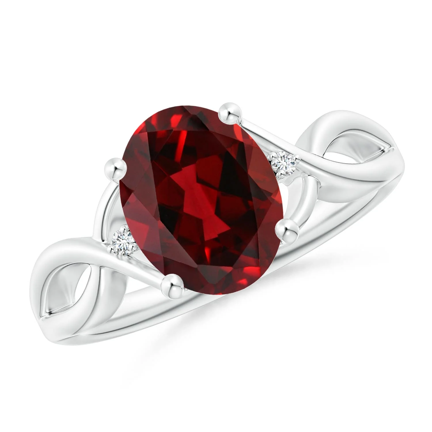 1.59 CTW Oval Three Stone Garnet Ring with Diamonds in Platinum - Image 3