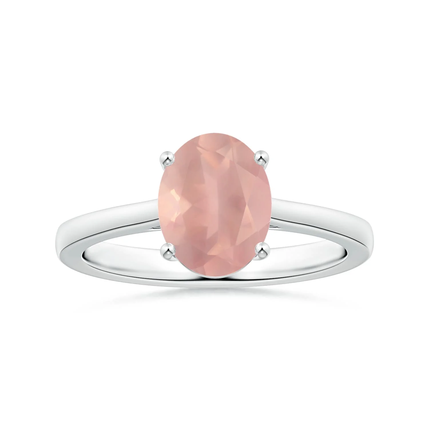 0.78 CTW Solitaire Oval Rose Quartz Ring with Trio Diamond Accents in 18K Yellow Gold - Image 2