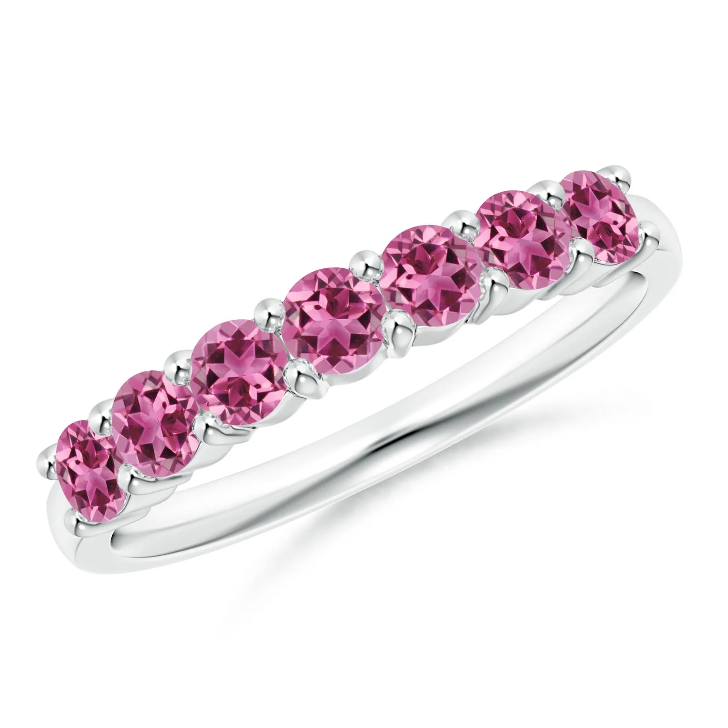 0.72 CTW Three Stone Round Pink Tourmaline Ring with Diamond Accents in 18K White Gold - Image 7