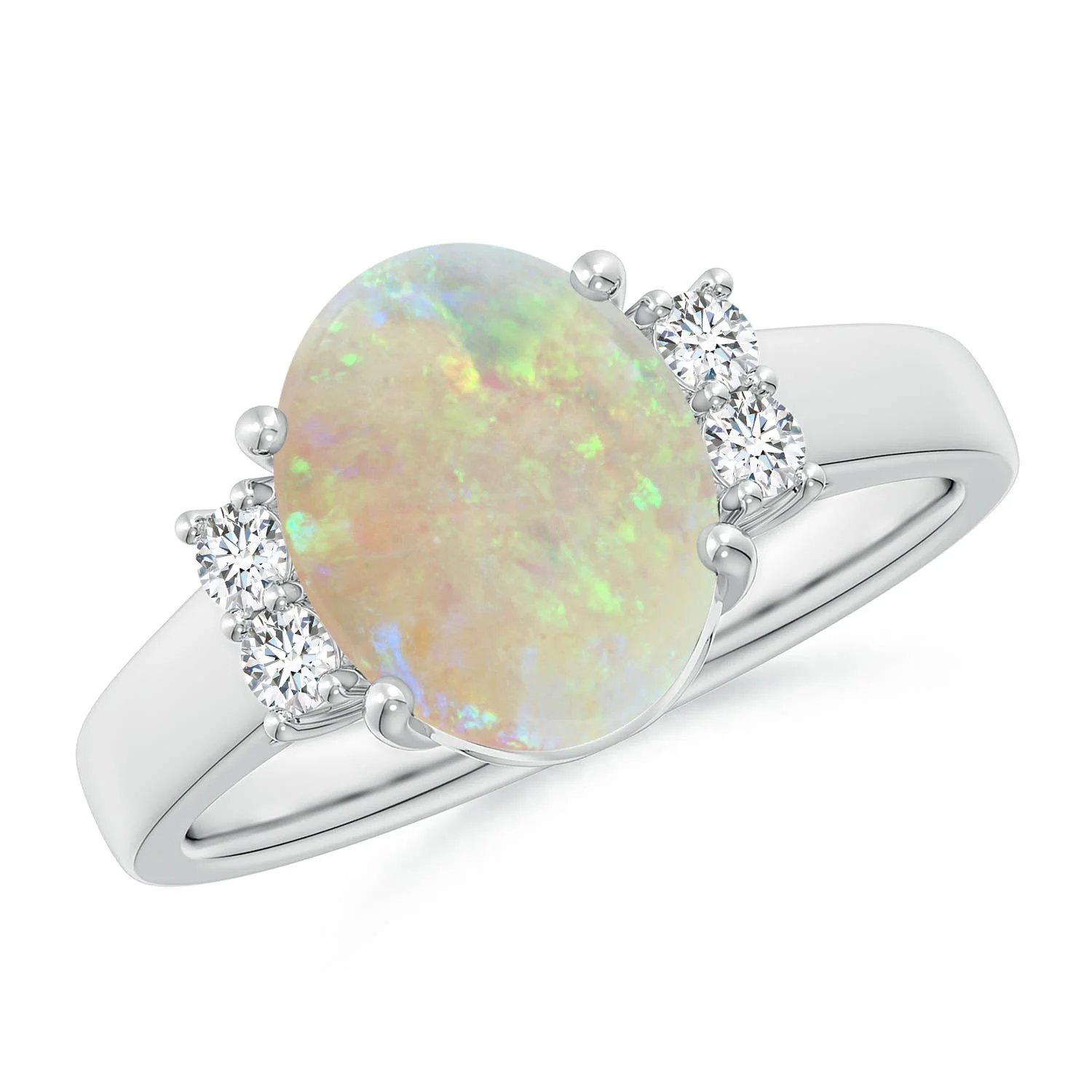 0.86 CTW Tapered Shank Opal Solitaire Ring with Diamond Accents in 18K White Gold - Image 10