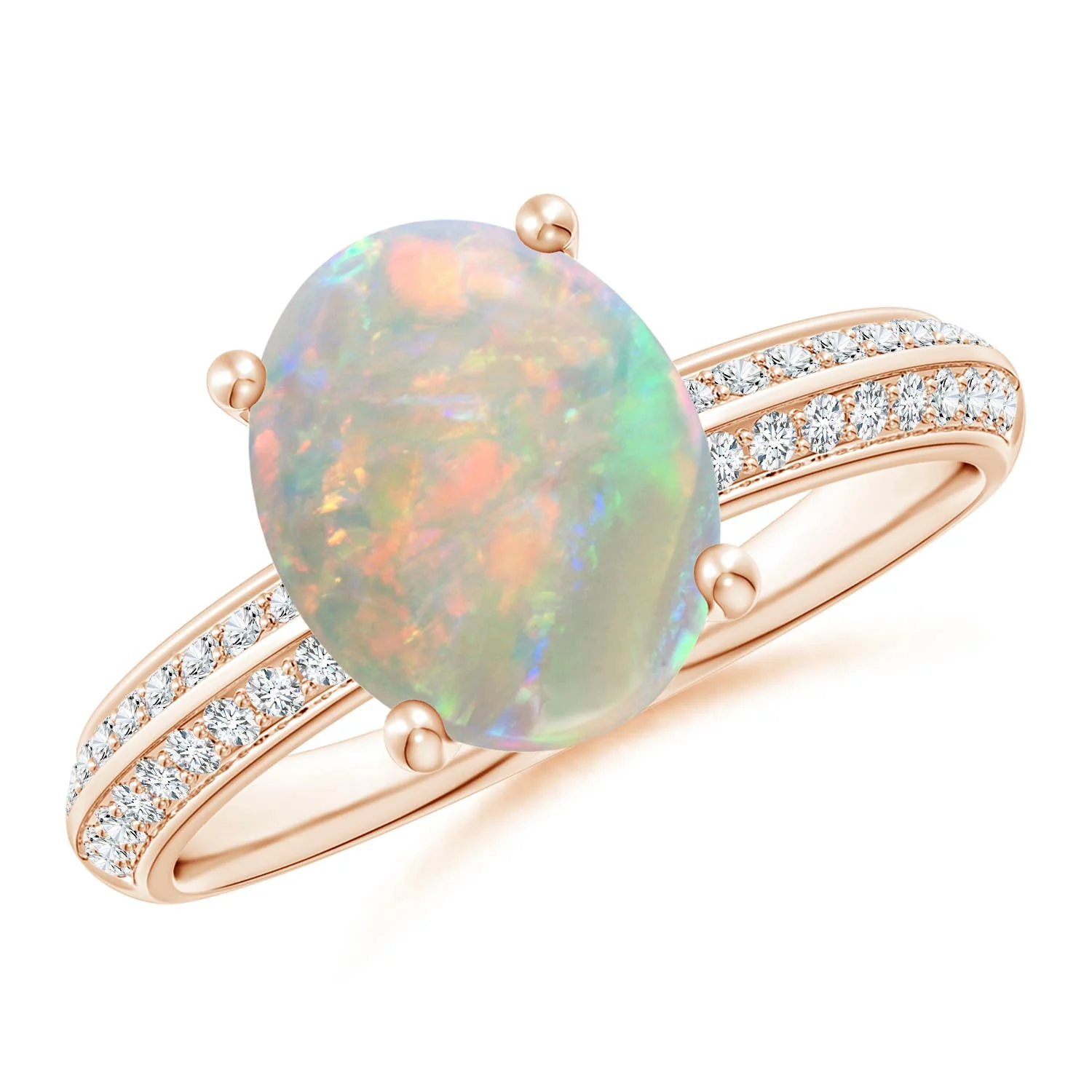 0.52 CTW Vintage Style Oval Opal Ring with Diamonds in 18K Rose Gold - Image 3