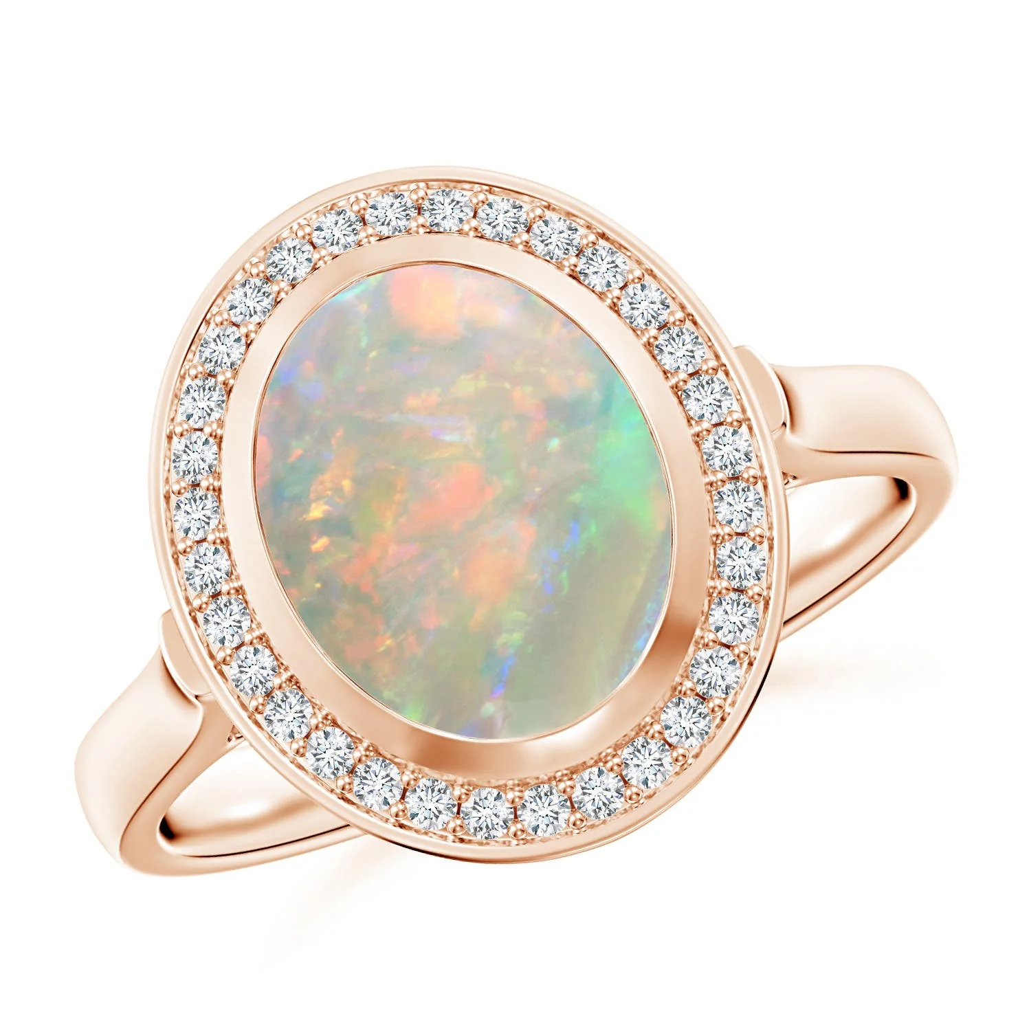 0.52 CTW Vintage Style Oval Opal Ring with Diamonds in 18K Rose Gold - Image 4