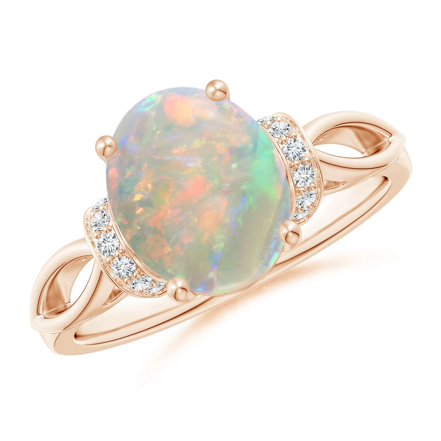 0.52 CTW Vintage Style Oval Opal Ring with Diamonds in 18K Rose Gold - Image 5