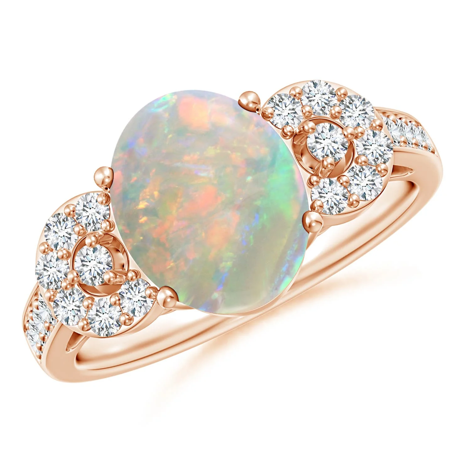 0.52 CTW Vintage Style Oval Opal Ring with Diamonds in 18K Rose Gold - Image 7