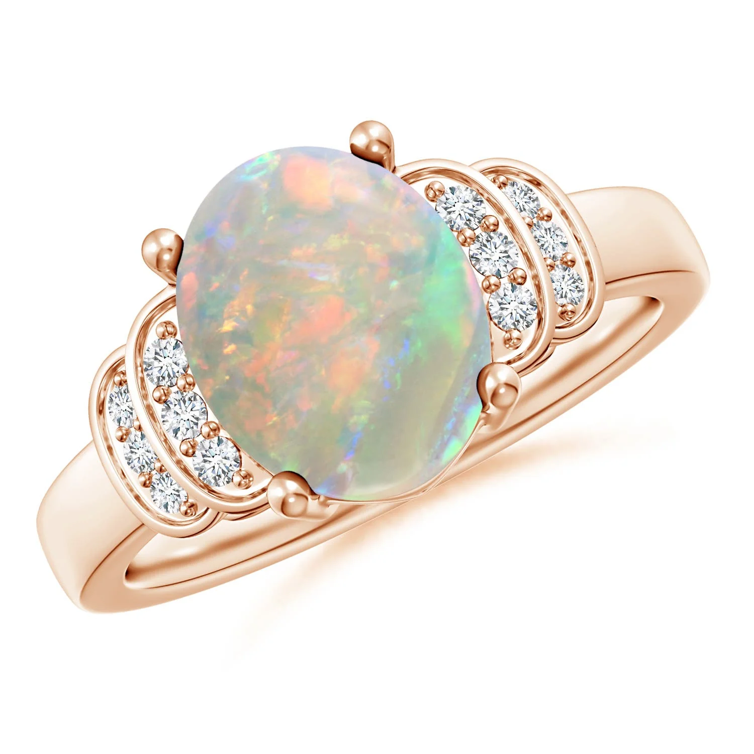 0.52 CTW Vintage Style Oval Opal Ring with Diamonds in 18K Rose Gold - Image 9