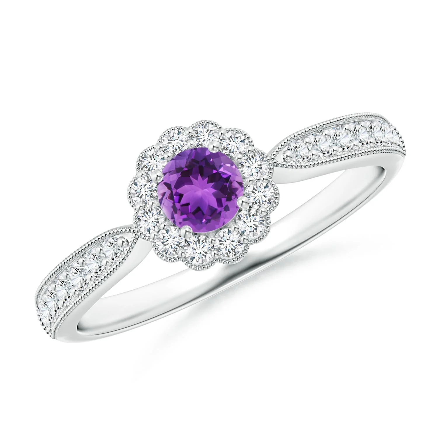 0.94 CTW Round Amethyst Solitaire Ring with Milgrain in 14K White Gold - Image 9