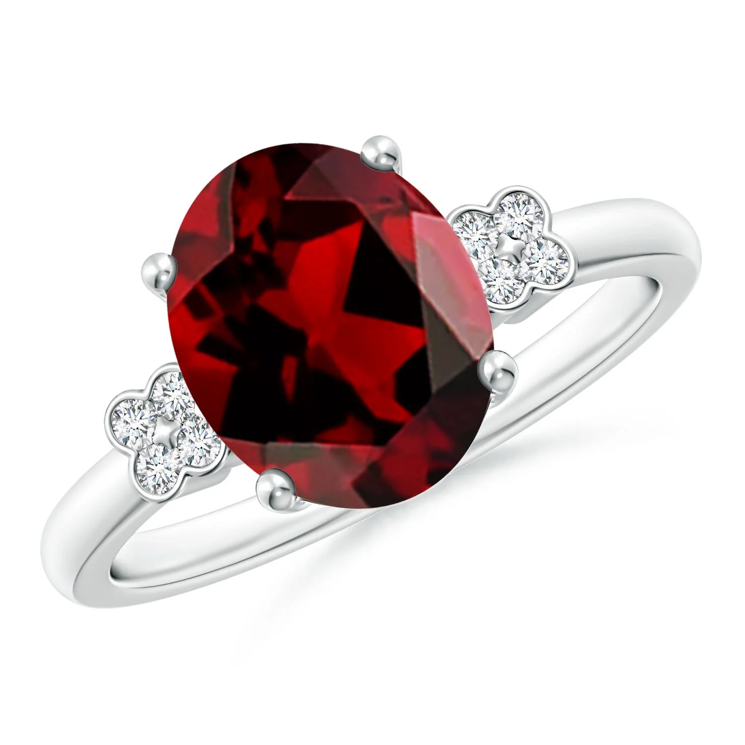 0.65 CTW East-West Oval Garnet Solitaire Ring with Diamonds in 18K White Gold - Image 8