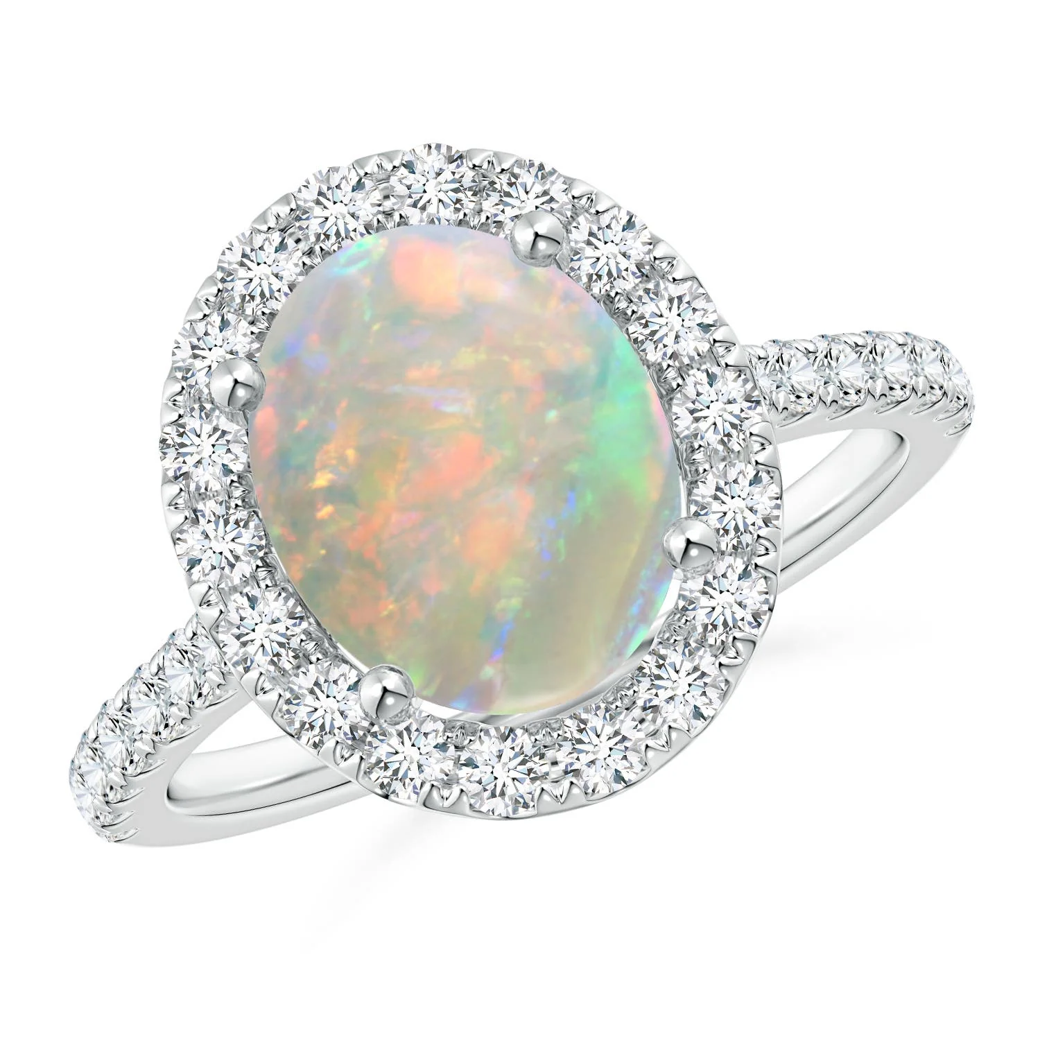 0.71 CTW Prong-Set Oval Opal Halo Ring with Diamond Accents in 14K White Gold - Image 10