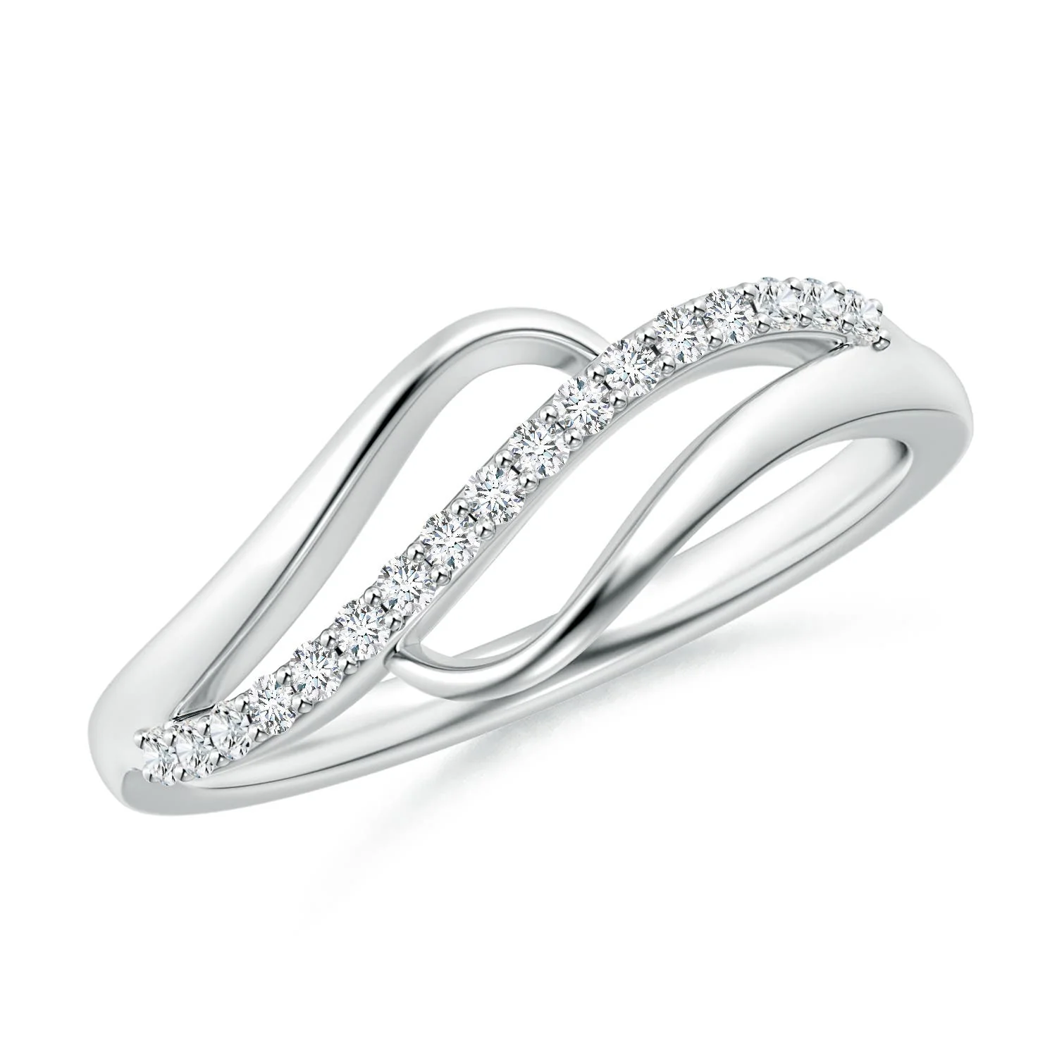 0.55 CTW Bezel-Set Double Diamond Bypass Ring in 14K White Gold - Image 3