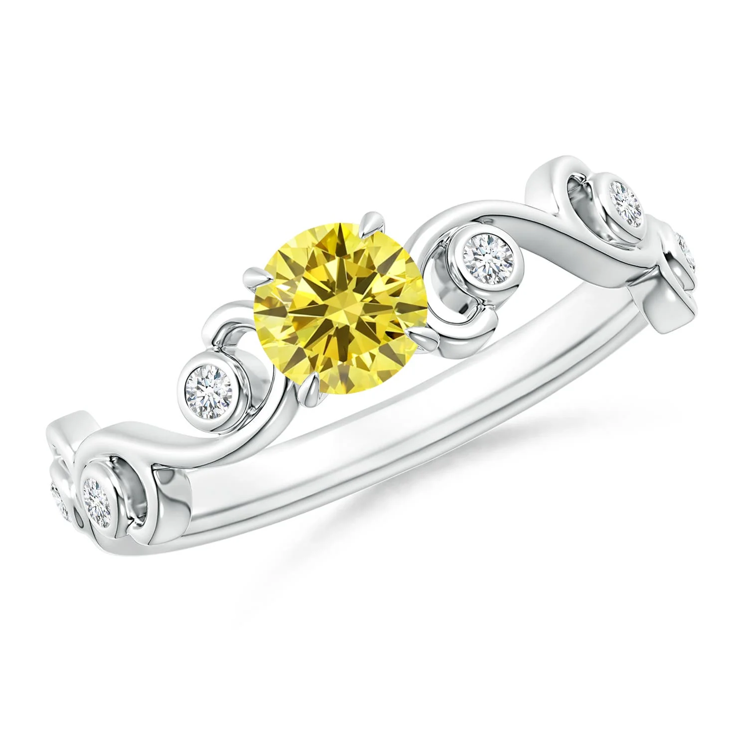 0.52 CTW Round Fancy Intense Yellow Diamond Halo Engagement Ring with Accents in 18K Rose Gold - Image 9