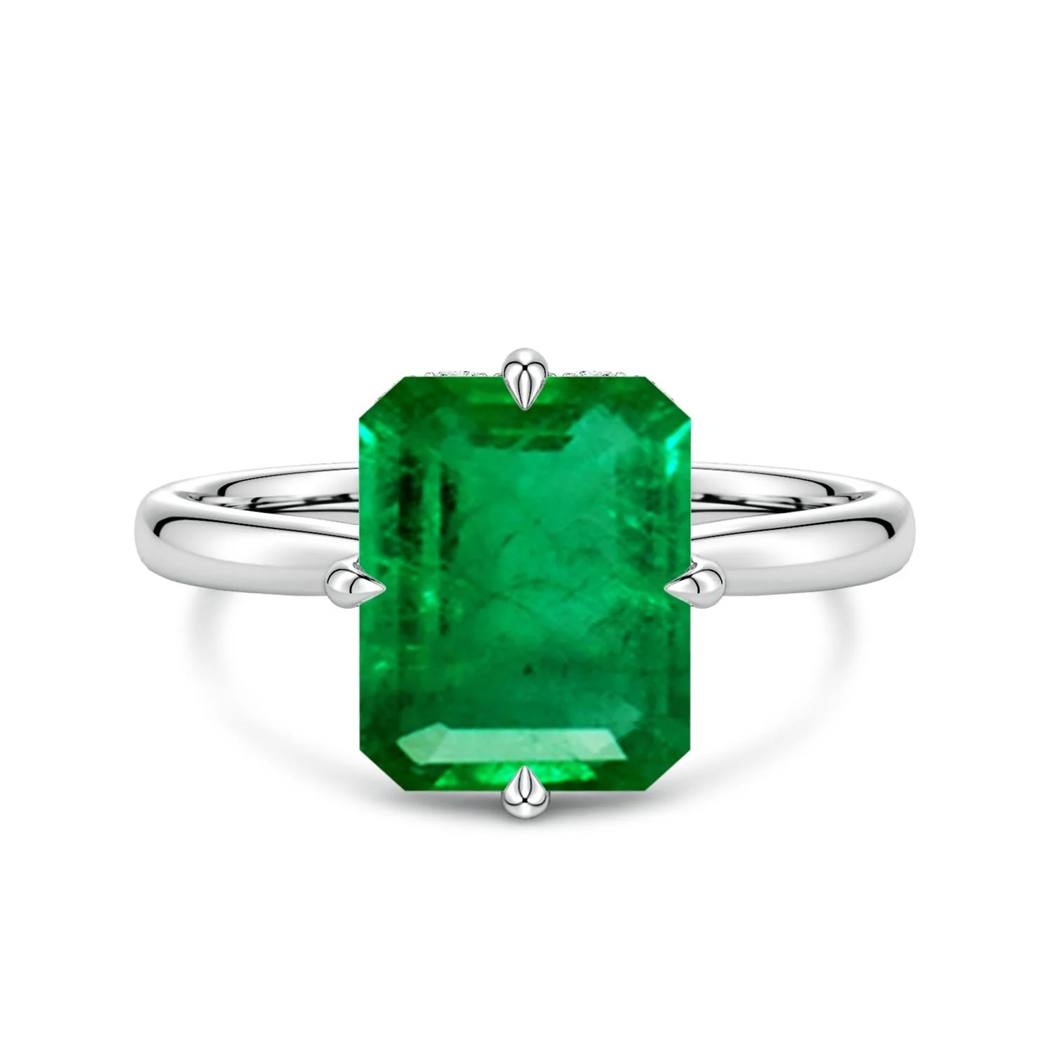 2.25 CTW Emerald Cut Emerald Solitaire Engagement Ring with Milgrain in 14K White Gold - Image 10
