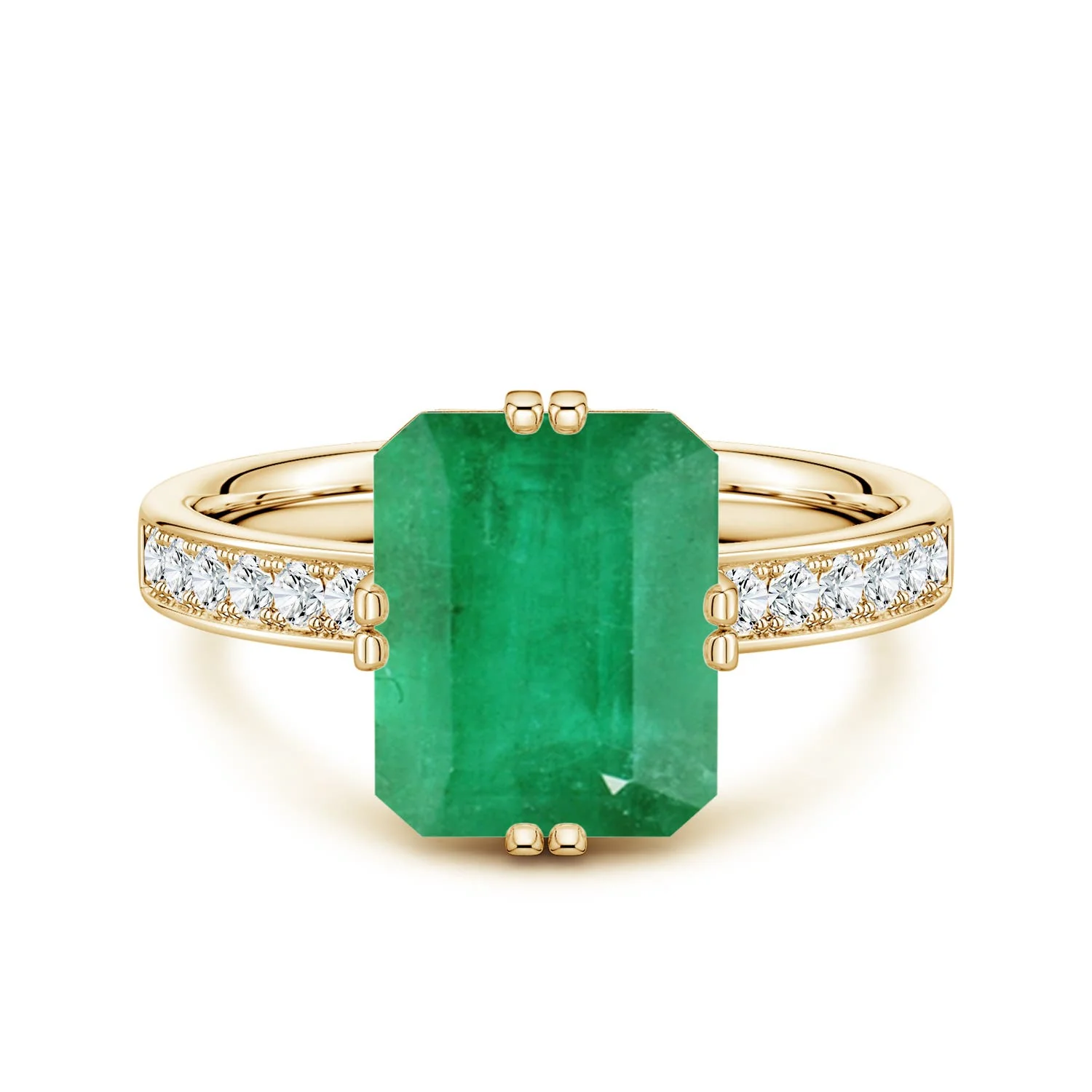 2.25 CTW Emerald Cut Emerald Solitaire Engagement Ring with Milgrain in 14K Yellow Gold - Image 2