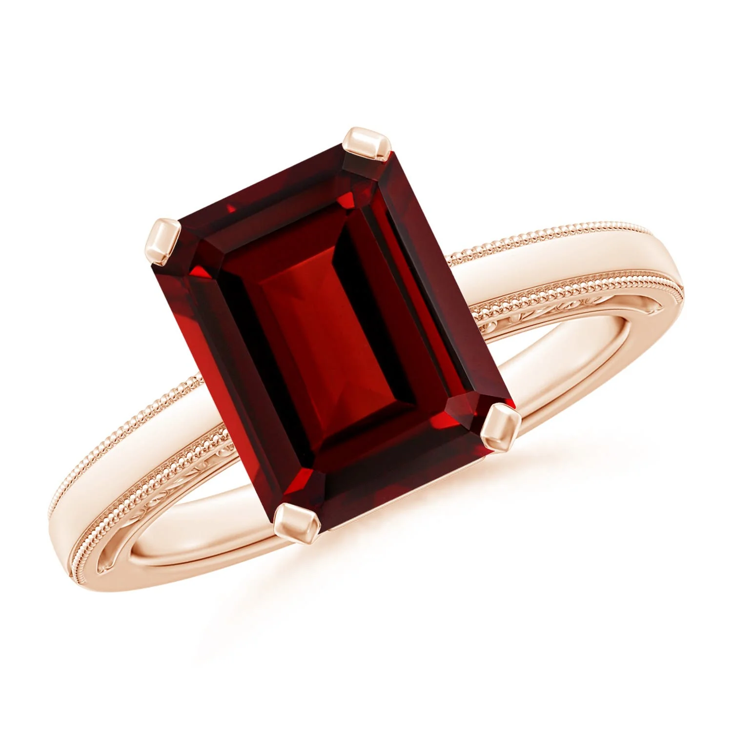 4.0 CTW Emerald Cut Garnet Solitaire Ring with Milgrain in 14K Yellow Gold - Image 6