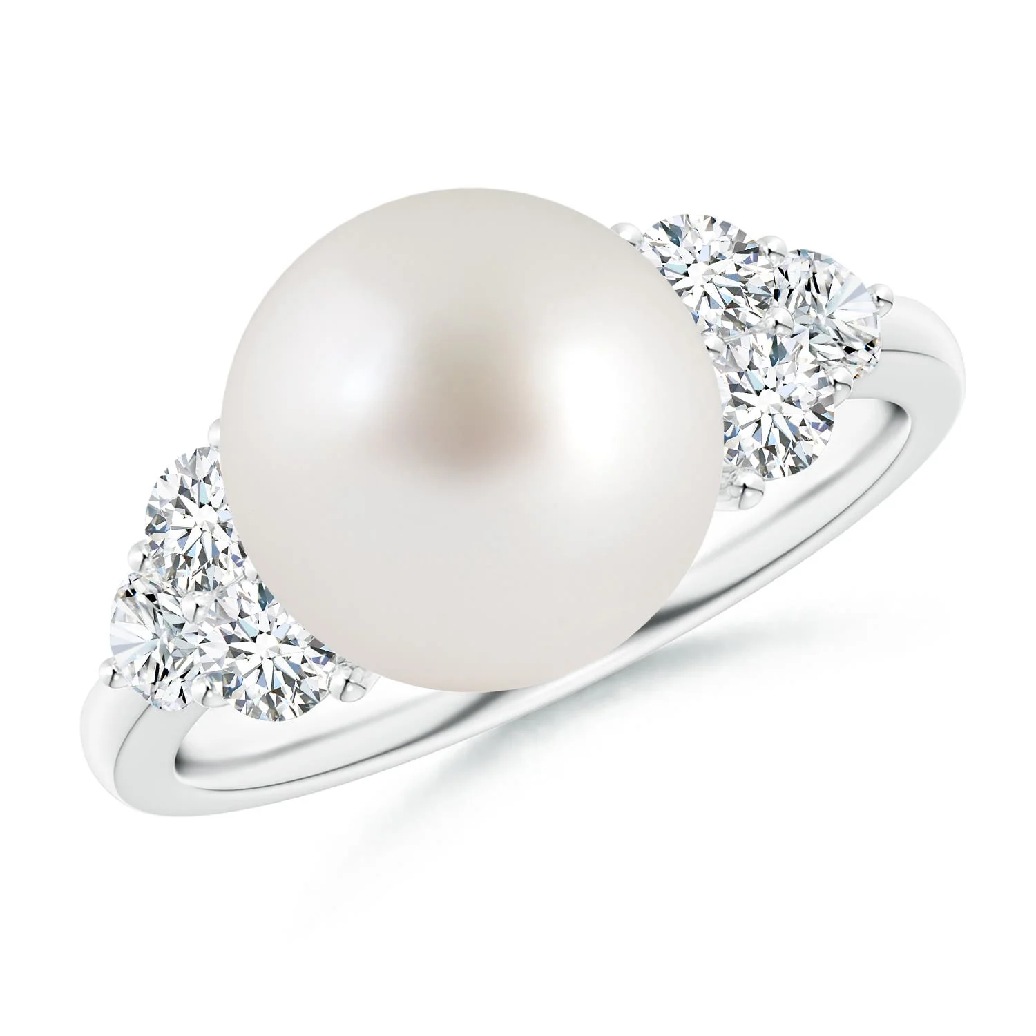 9 MM Solitaire South Sea Pearl Bypass Ring with Diamonds in 14K White Gold - Image 3