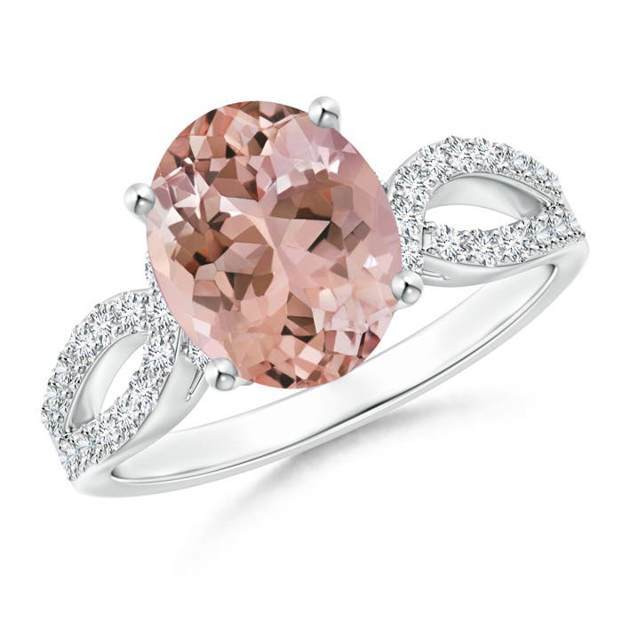 2.6 CTW Oval Morganite Loop Shank Ring with Tiny Diamonds in 18K White Gold - Image 7