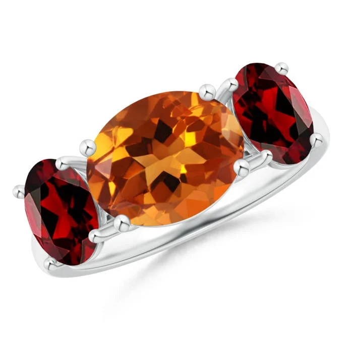 0.46 CTW Solitaire Oval Citrine Split Shank Ring with Trio Diamonds in 18K White Gold - Image 3