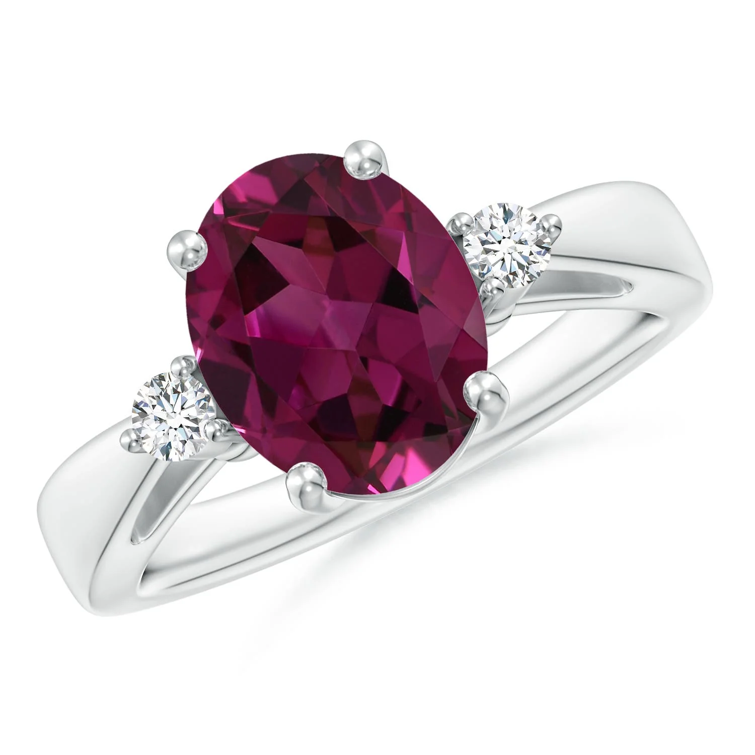 3.12 CTW Solitaire Oval Rhodolite Criss Cross Ring with Diamonds in 18K White Gold - Image 6
