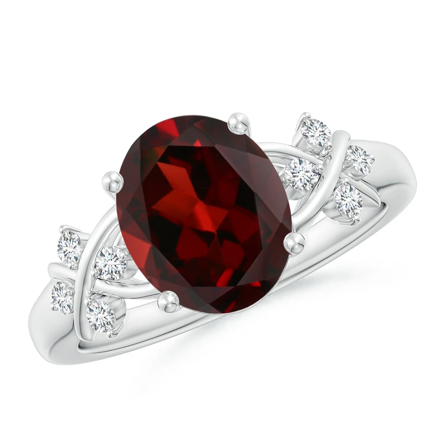 1.51 CTW Solitaire Garnet Split Shank Ring with Diamonds in 14K White Gold - Image 3