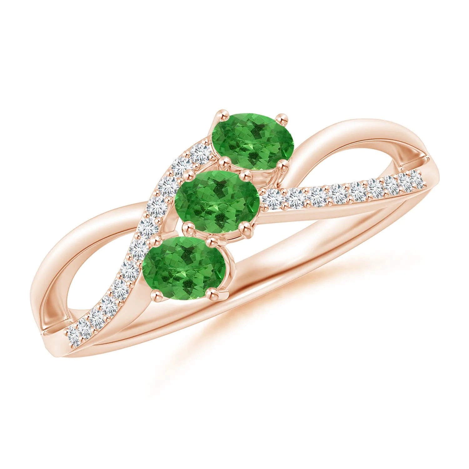 0.49 CTW Oval Tsavorite Twisted Ribbon Ring with Pave Diamonds in 14K Rose Gold - Image 9