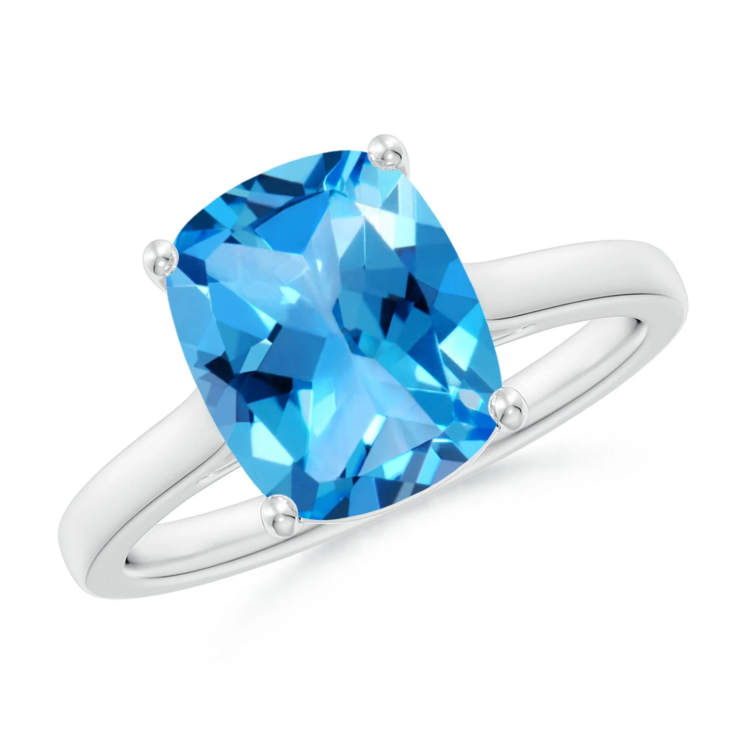 3.44 CTW Solitaire Cushion Swiss Blue Topaz Criss Cross Ring with Diamonds in 18K Rose Gold - Image 4