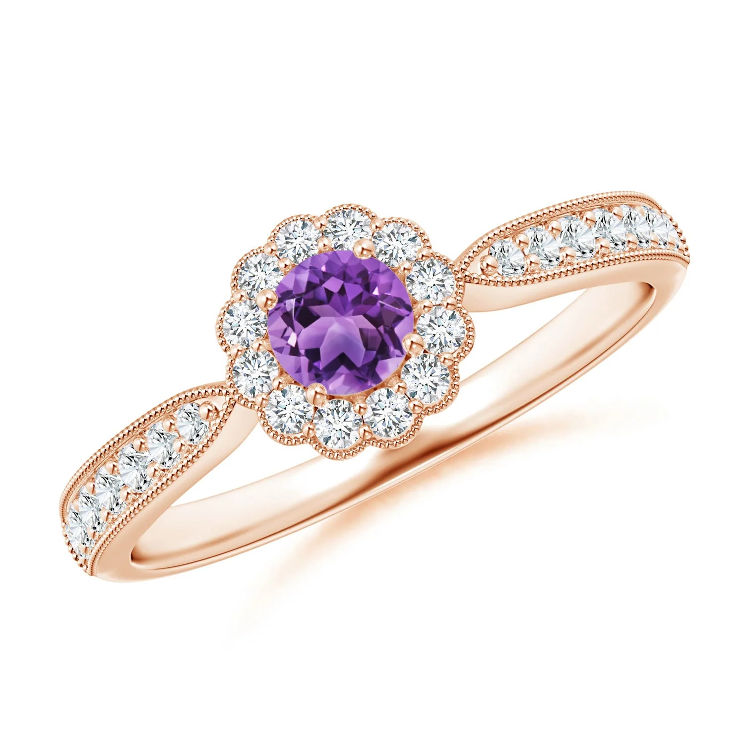 0.87 CTW Classic Round Amethyst Solitaire Ring with Diamond Accents in 14K Rose Gold - Image 9