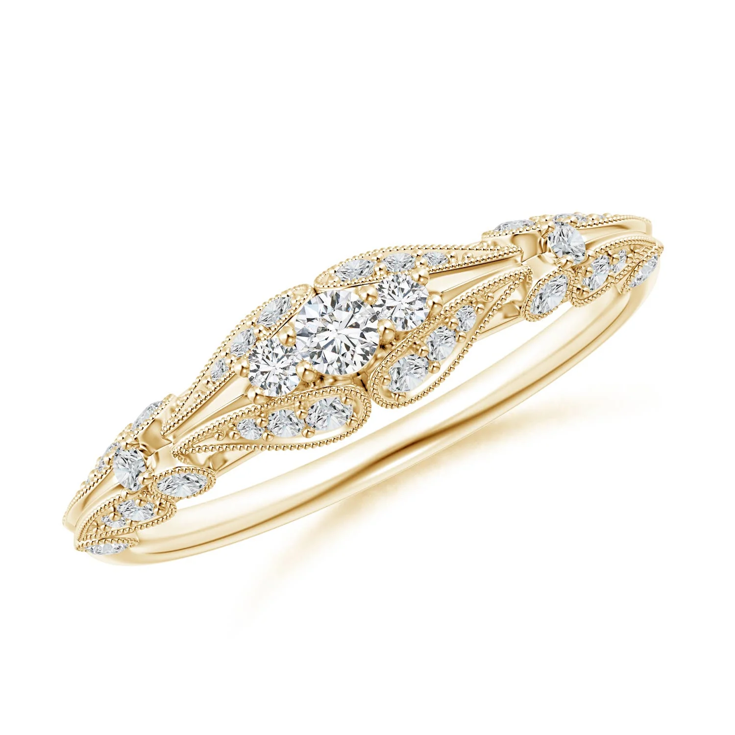 2.8 MM Claw-Set Halo Diamond Classic Promise Ring with Milgrain in 14K Yellow Gold - Image 10