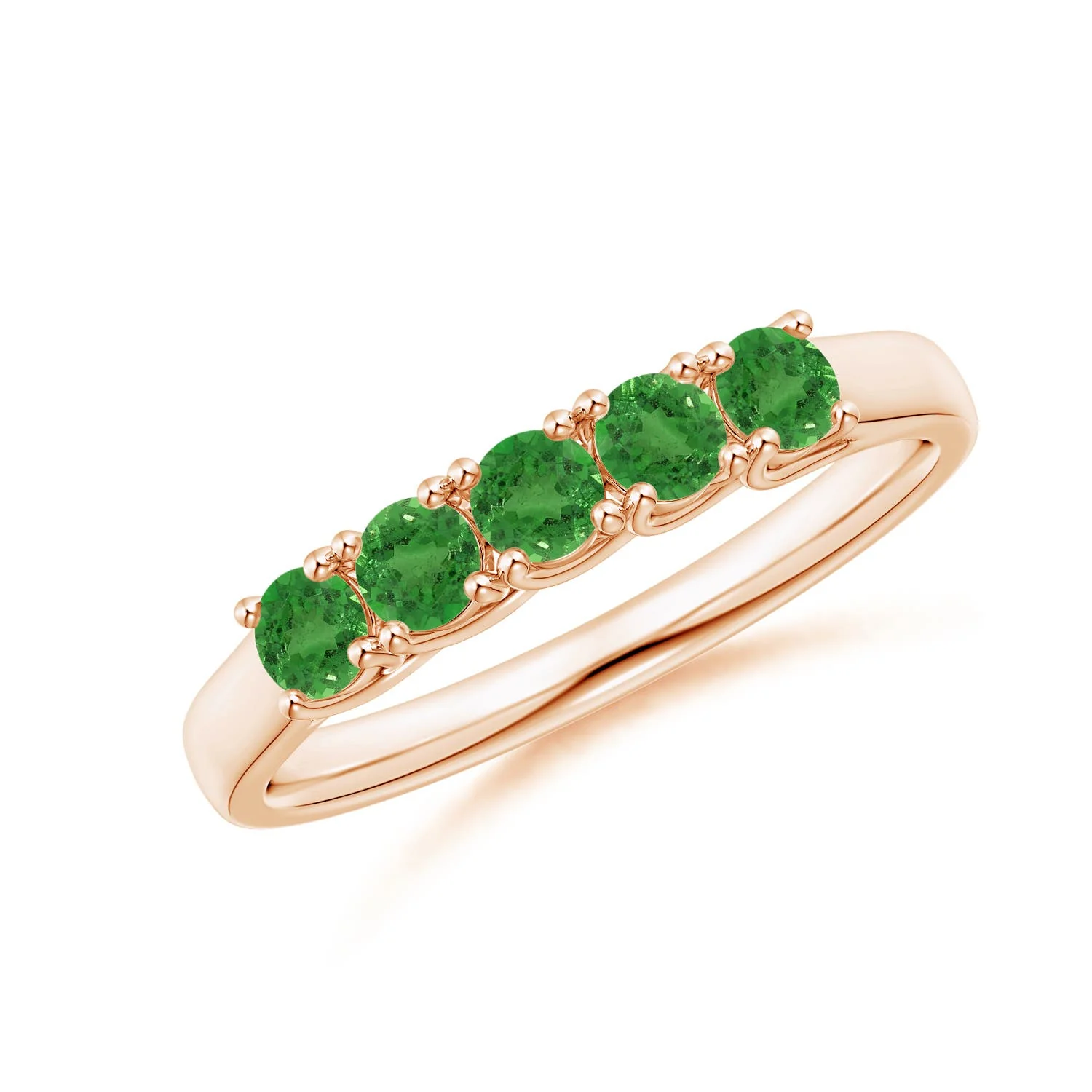 0.26 CTW Pavé Set Tsavorite Hexagon Solitaire Ring with Milgrain in 14K Rose Gold - Image 4