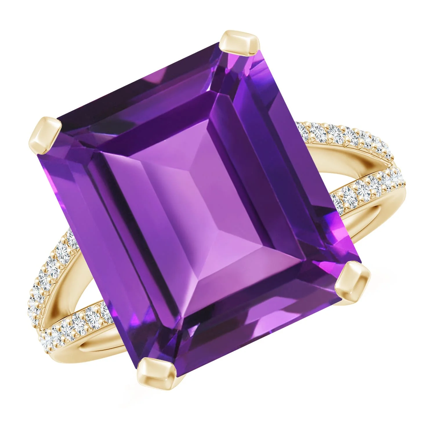 4.14 CTW Emerald-Cut Amethyst Split Shank Cocktail Ring with Diamonds in 18K White Gold - Image 8