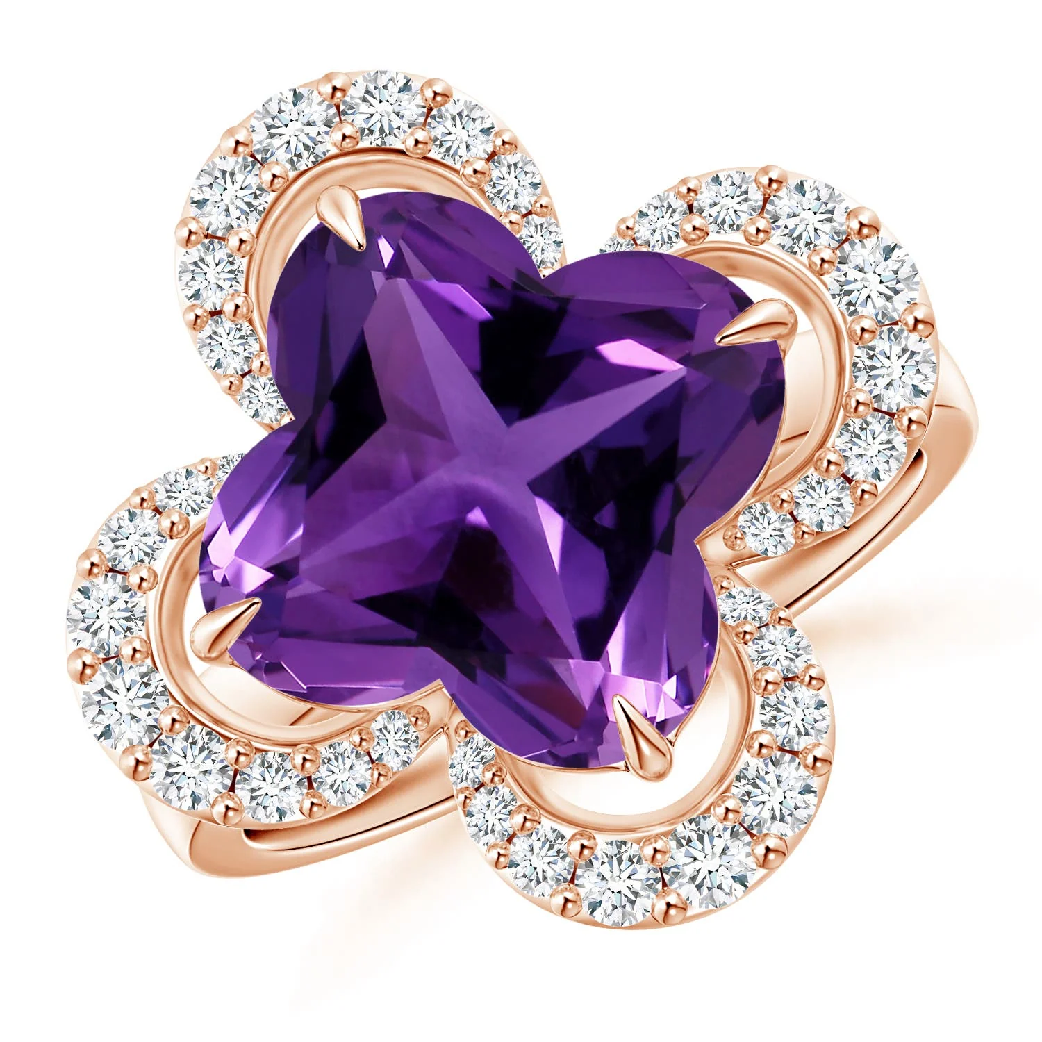 4.92 CTW Oval Amethyst Bypass Cocktail Ring with Diamonds in 14K White Gold - Image 2