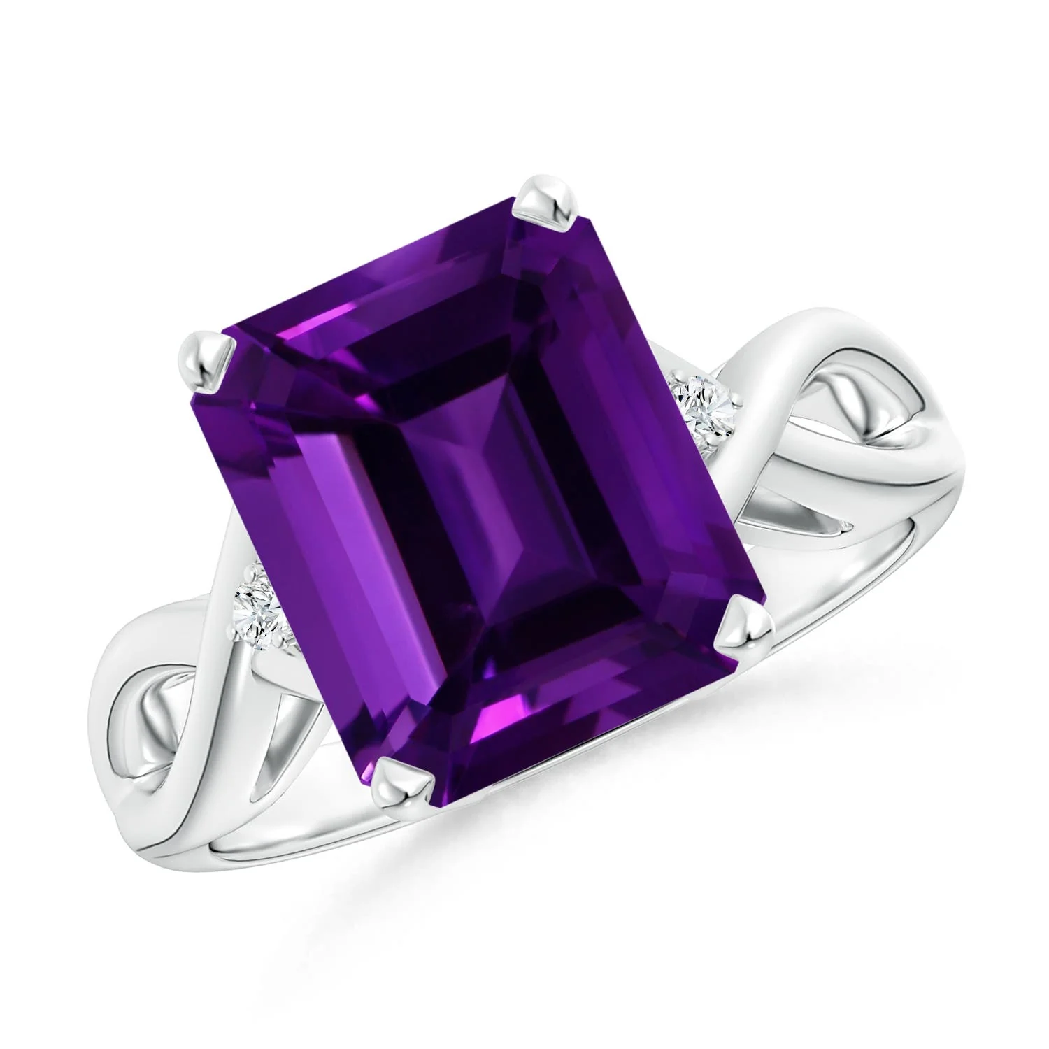 4.92 CTW Oval Amethyst Bypass Cocktail Ring with Diamonds in 14K White Gold - Image 8