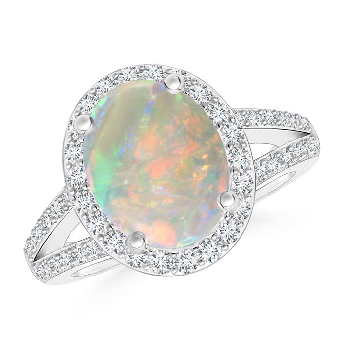3.82 CTW GIA Certified Oval Opal Ring with Beaded Split Shank in 14K Yellow Gold - Image 5