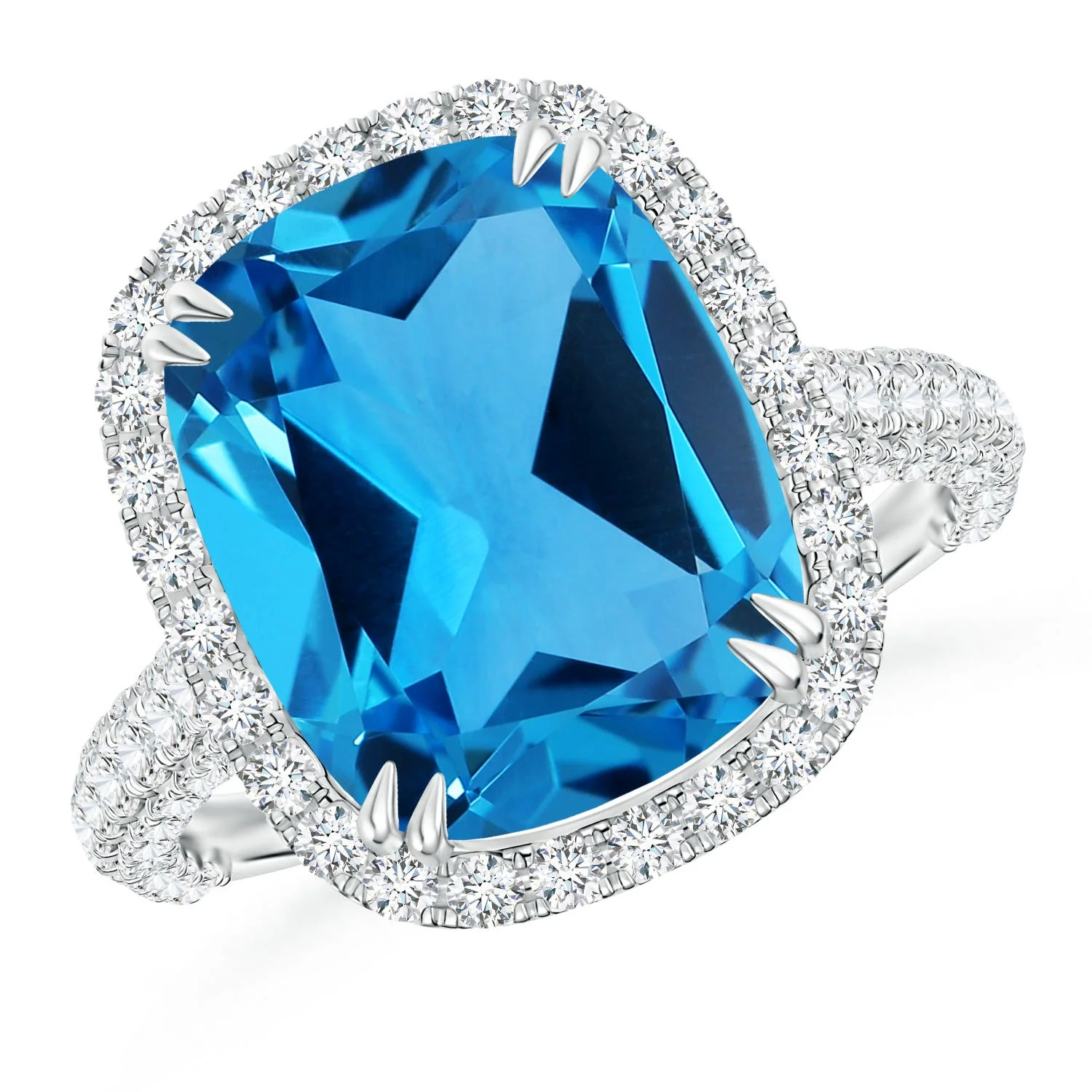 3.96 CTW GIA Certified Oval Aquamarine Cathedral Ring in 18K White Gold - Image 4