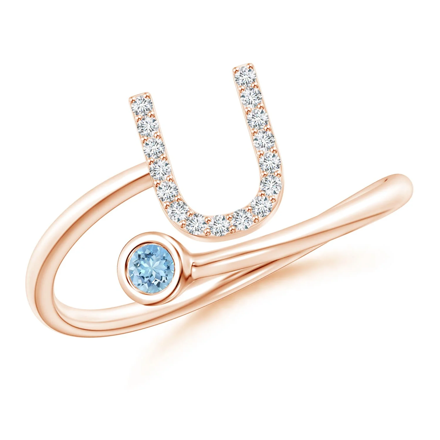 2.5 MM Capital "Z" Diamond Initial Ring with Bezel-Set Aquamarine in 14K Rose Gold - Image 7
