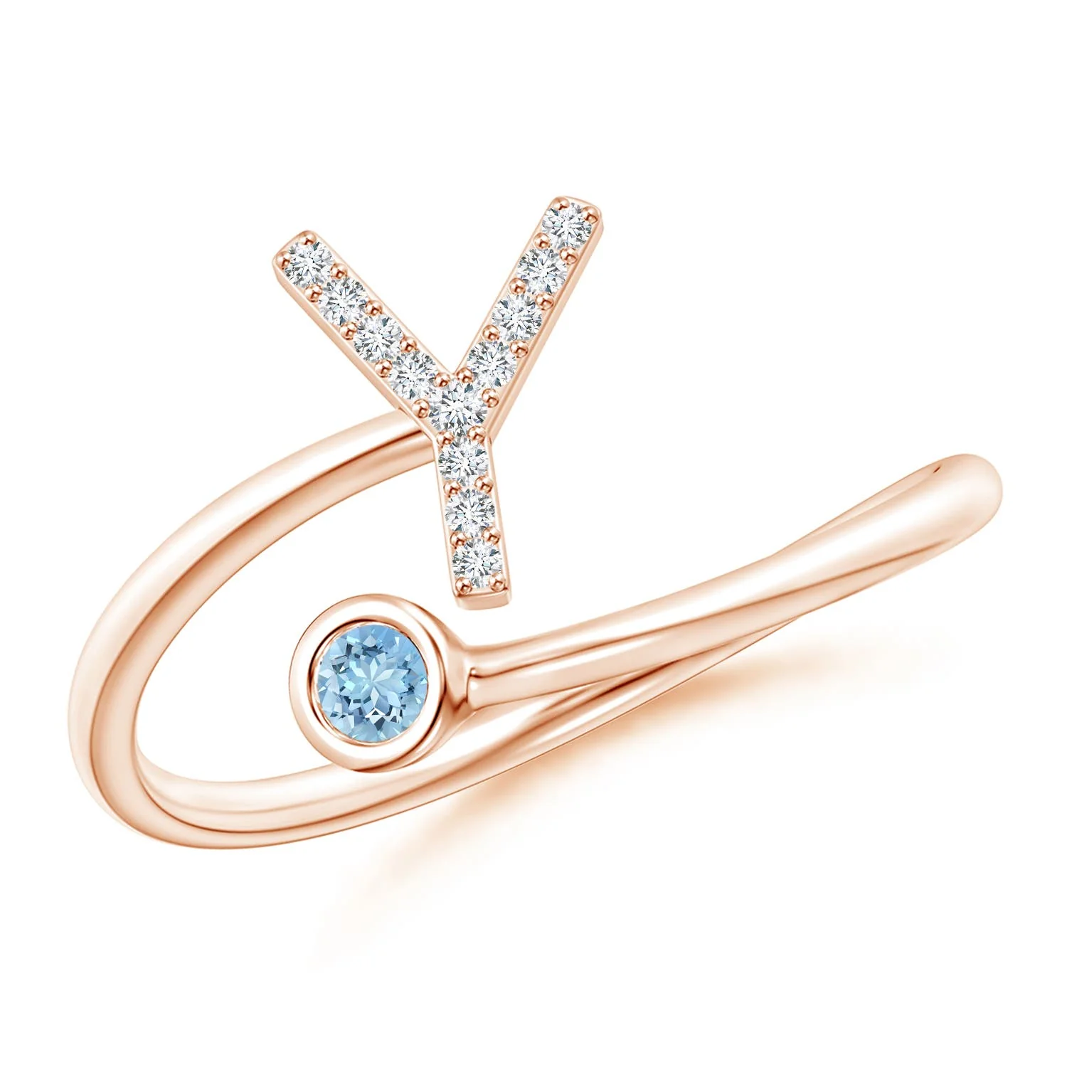 2.5 MM Capital "Z" Diamond Initial Ring with Bezel-Set Aquamarine in 14K Rose Gold - Image 9