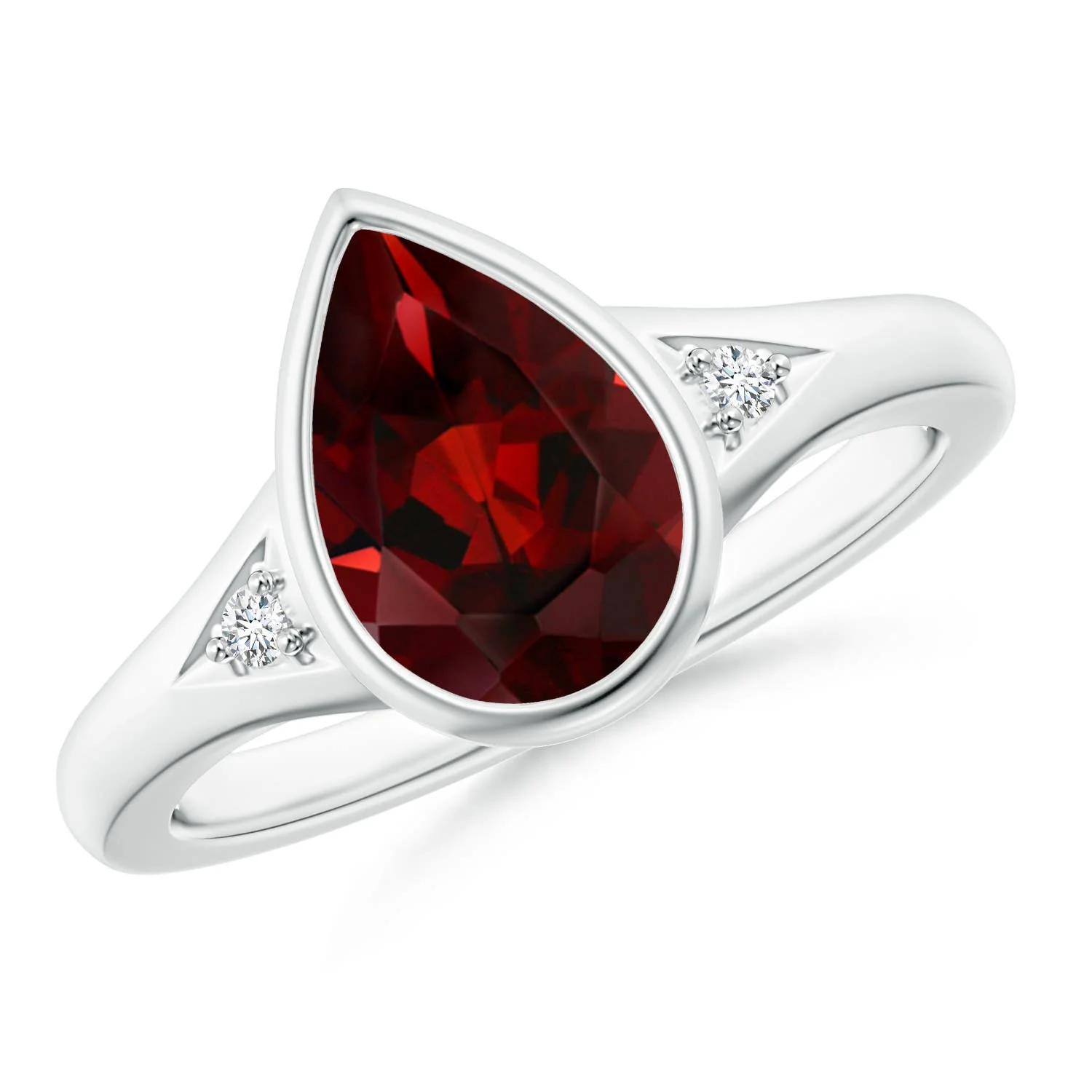 2.12 CTW Bezel-Set Pear-Shaped Garnet Ring with Diamonds in 14K White Gold - Image 2