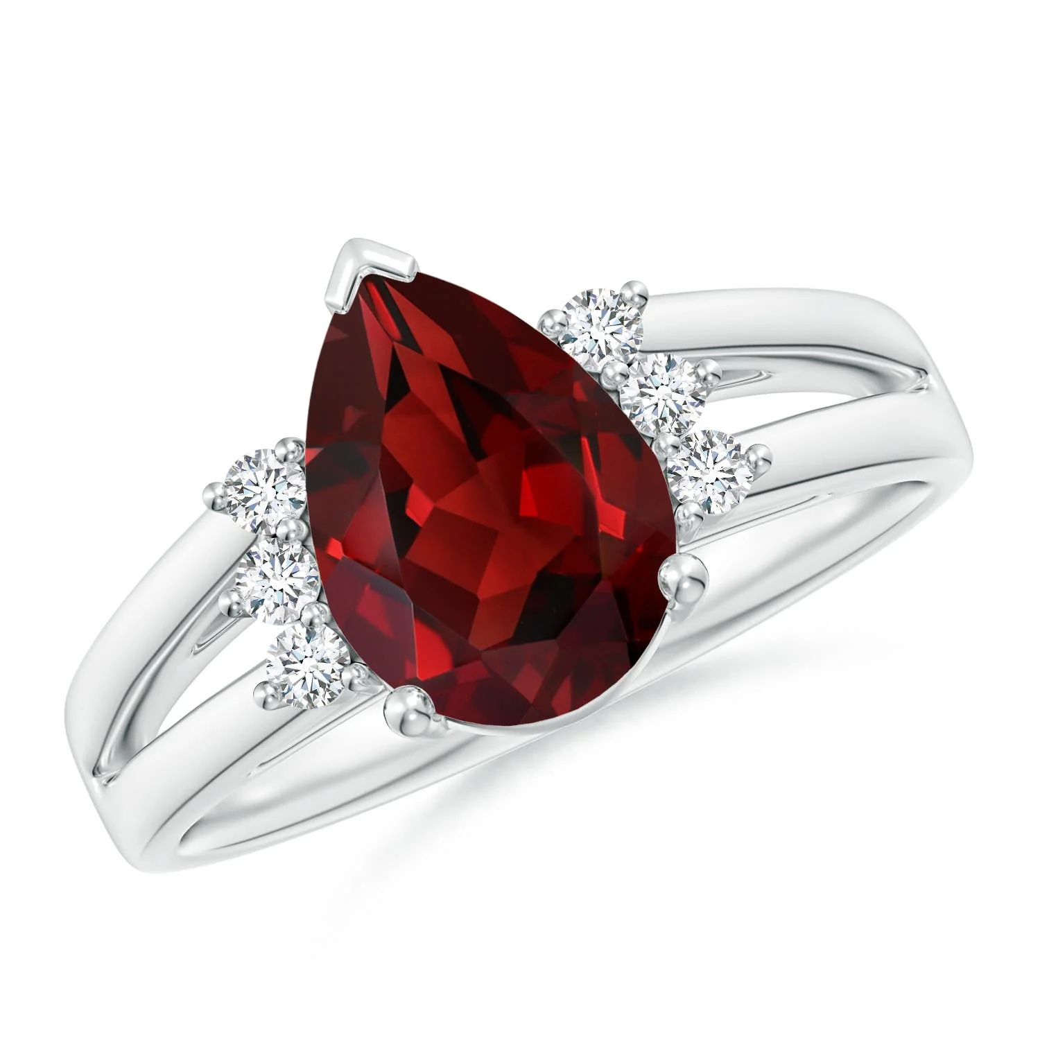 2.12 CTW Bezel-Set Pear-Shaped Garnet Ring with Diamonds in 14K White Gold - Image 4