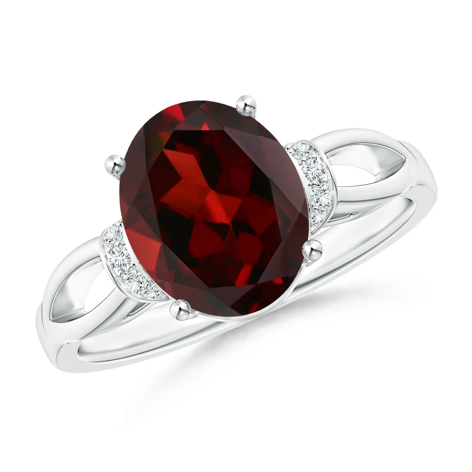 1.56 CTW Oval Garnet Twist Shank Ring with Diamonds in 14K White Gold - Image 5