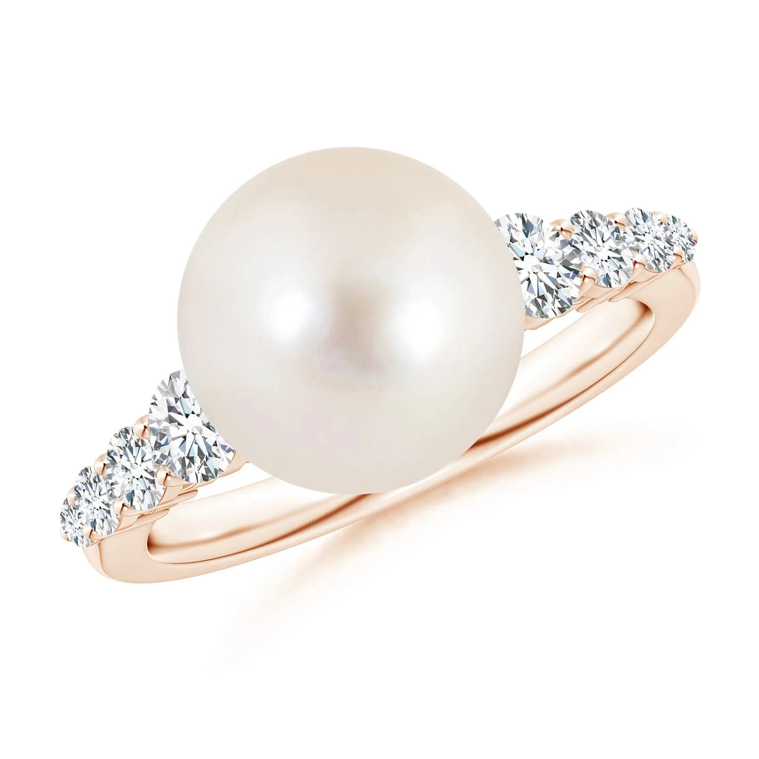 8 MM Japanese Akoya Pearl Ring with Graduated Diamonds in 18K Rose Gold - Image 2