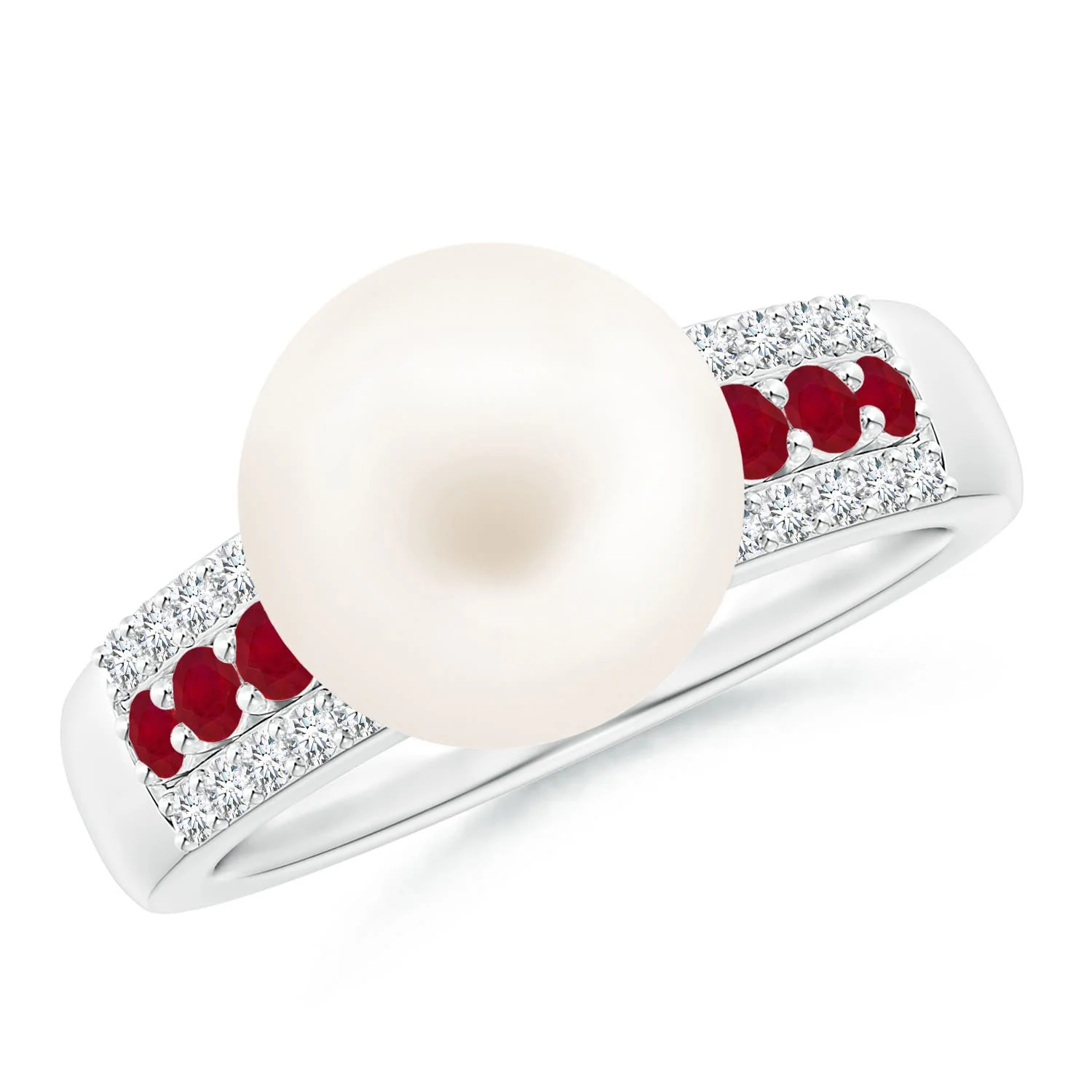 10 MM Freshwater Pearl Ring with Graduated Diamonds in 18K White Gold - Image 6