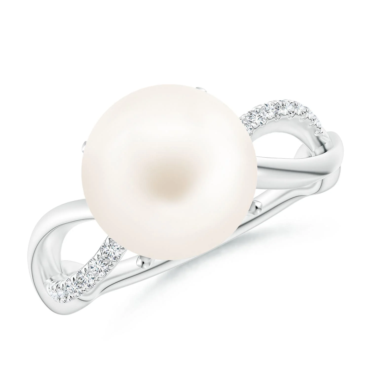 10 MM Freshwater Pearl Ring with Graduated Diamonds in 18K White Gold - Image 8