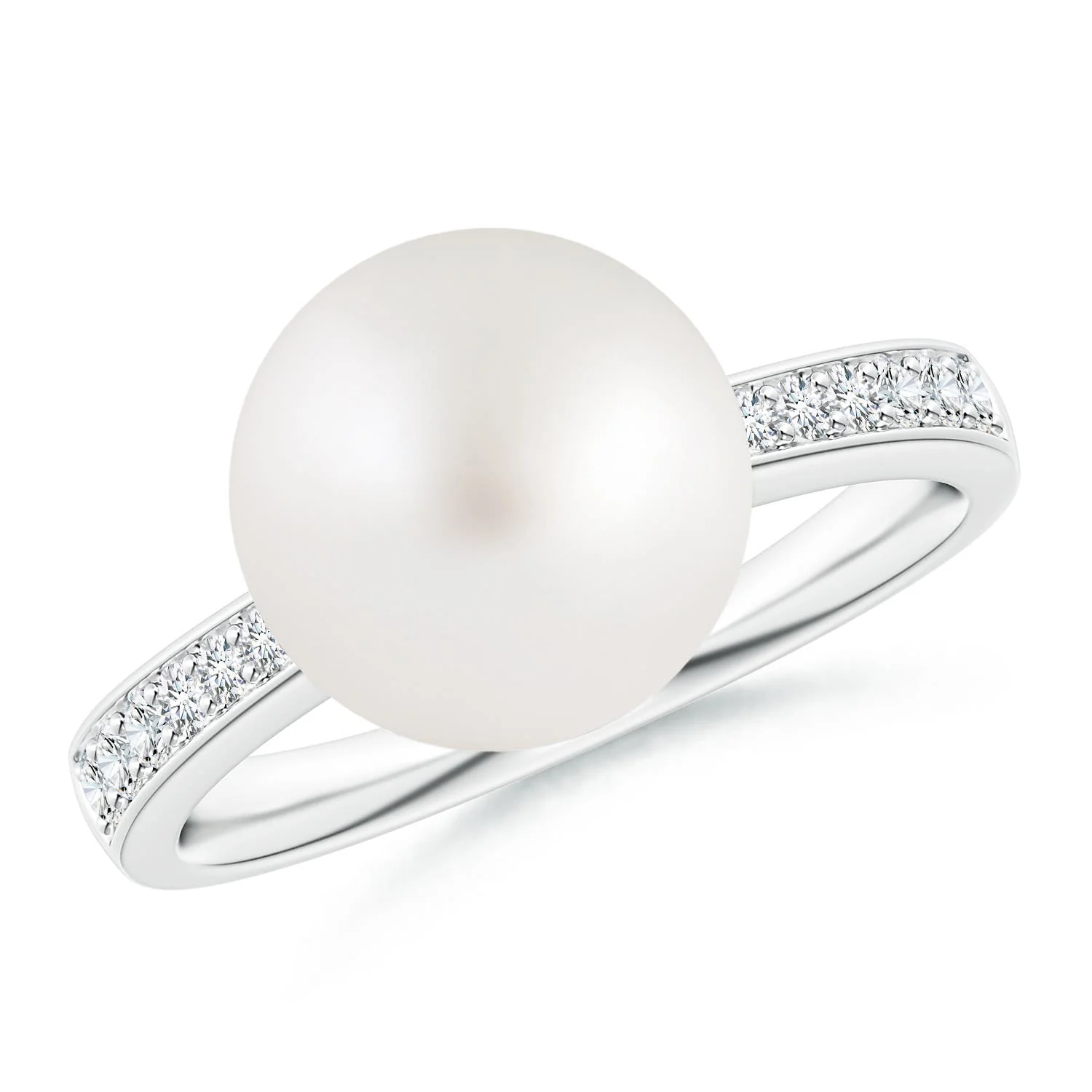 10 MM South Sea Pearl Ring with Graduated Diamonds in 18K White Gold - Image 2