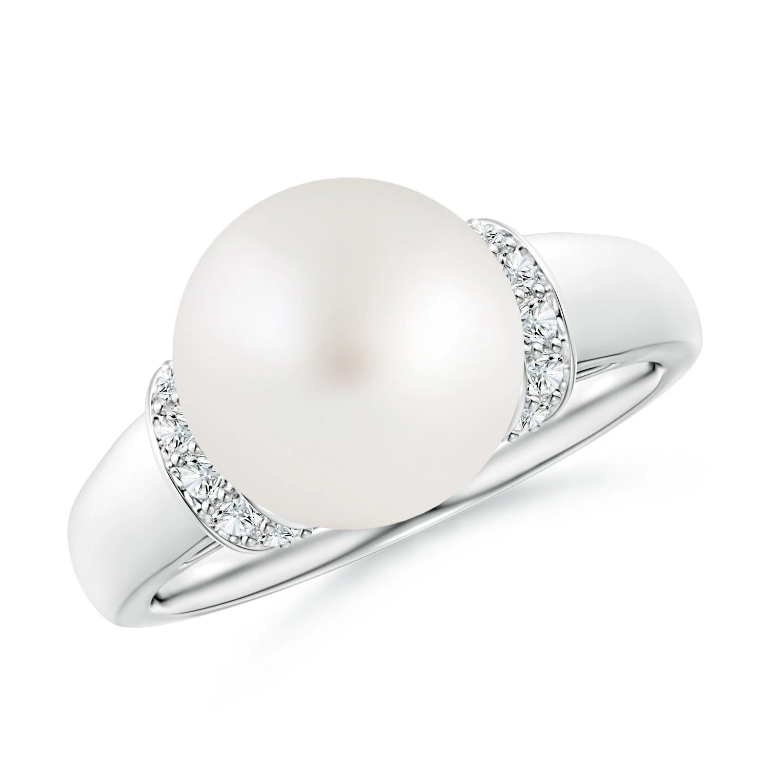 10 MM South Sea Pearl Collar Ring with Diamonds in 18K White Gold - Image 3