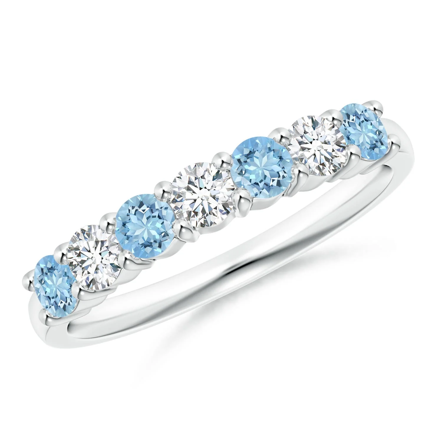 1.15 CTW Square Aquamarine Crossover Shank Ring with Diamonds in 14K White Gold - Image 6