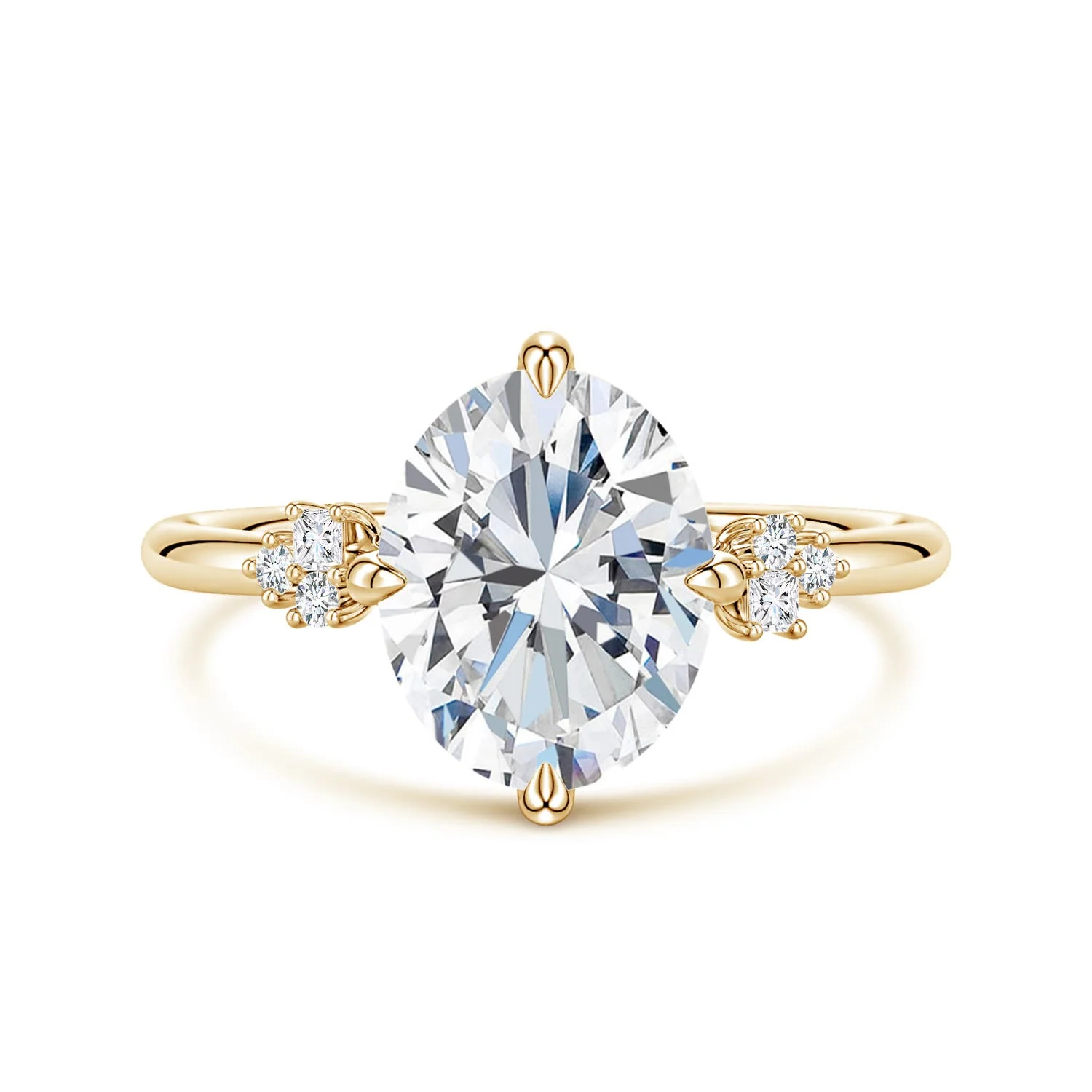 0.74 CTW Oval Diamond Engagement Ring with Trio Accents in 14K Yellow Gold - Image 4