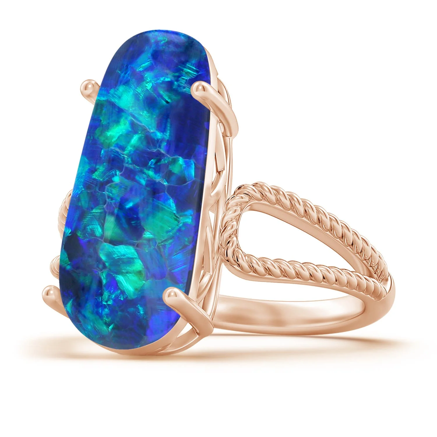 2.49 CTW GIA Certified Tilted Solitaire Oval Teal Sapphire Split Bypass Ring in 14K Rose Gold - Image 9