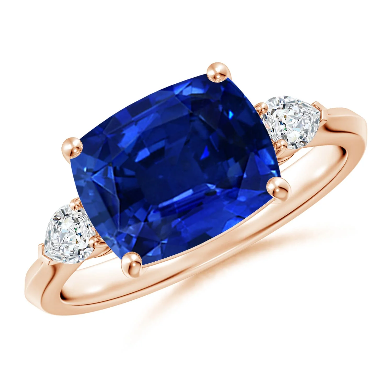 3.95 CTW GIA Certified Oval Blue Sapphire Claw-Set Bypass Ring with Diamonds in 14K Rose Gold - Image 6